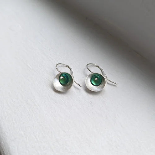 handmade teal niobium × silver small earrings