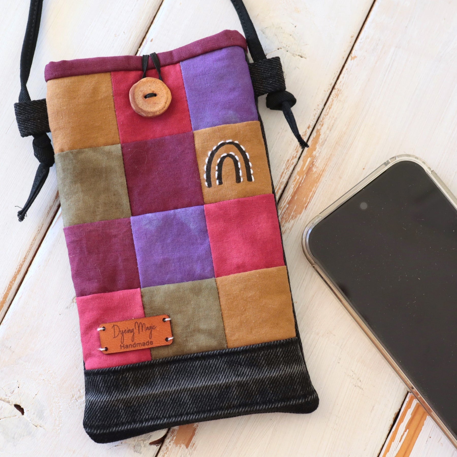 Hand Dyed Patchwork Phone pouches, Crossbody Phone bags