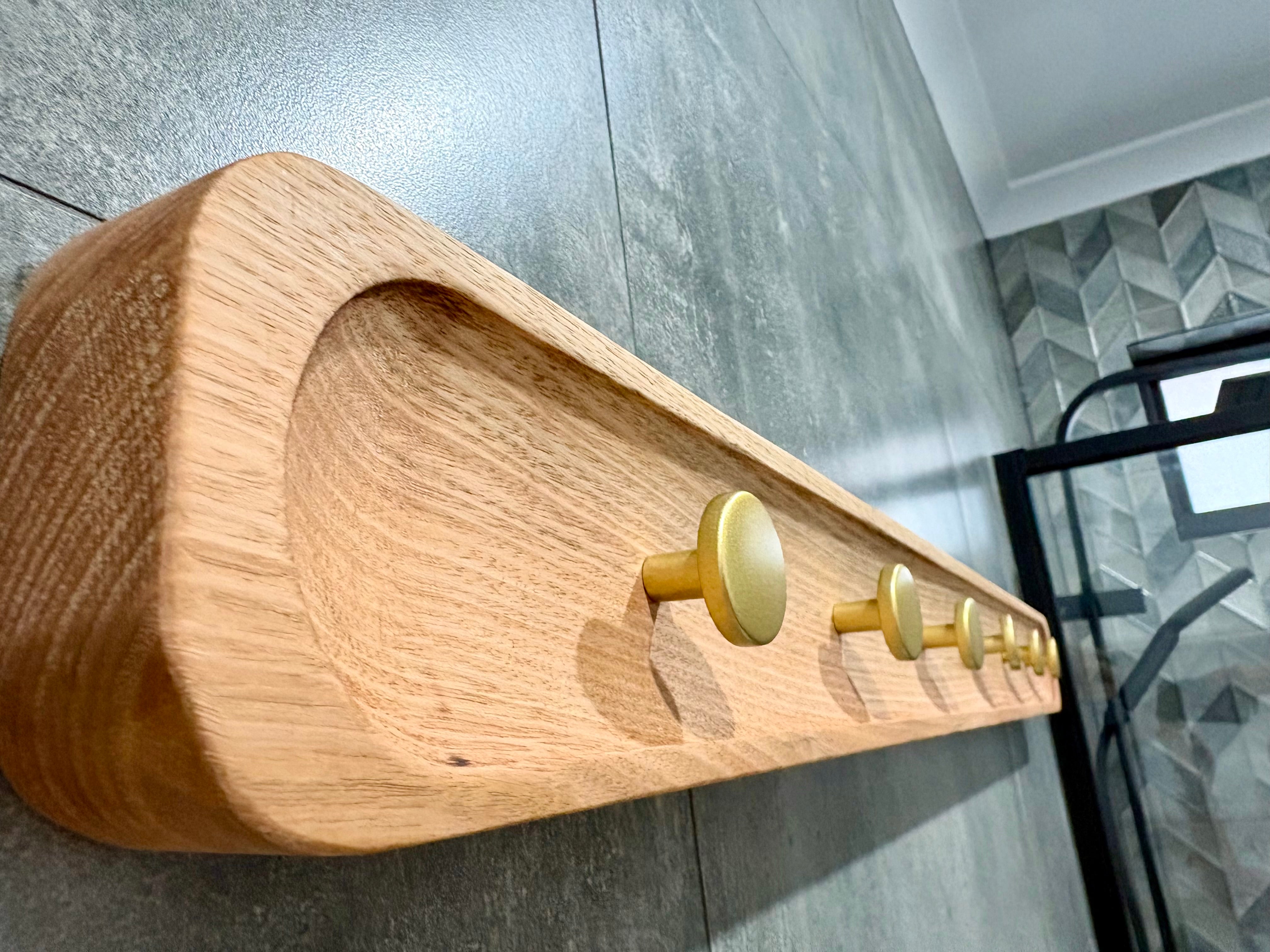 No.1 Tasmanian oak coat rack with gold hooks