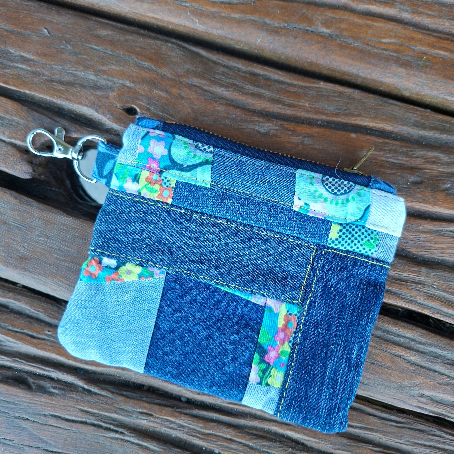 SALE - Blue, Floral & Denim Cross Body Bag w matching pouch