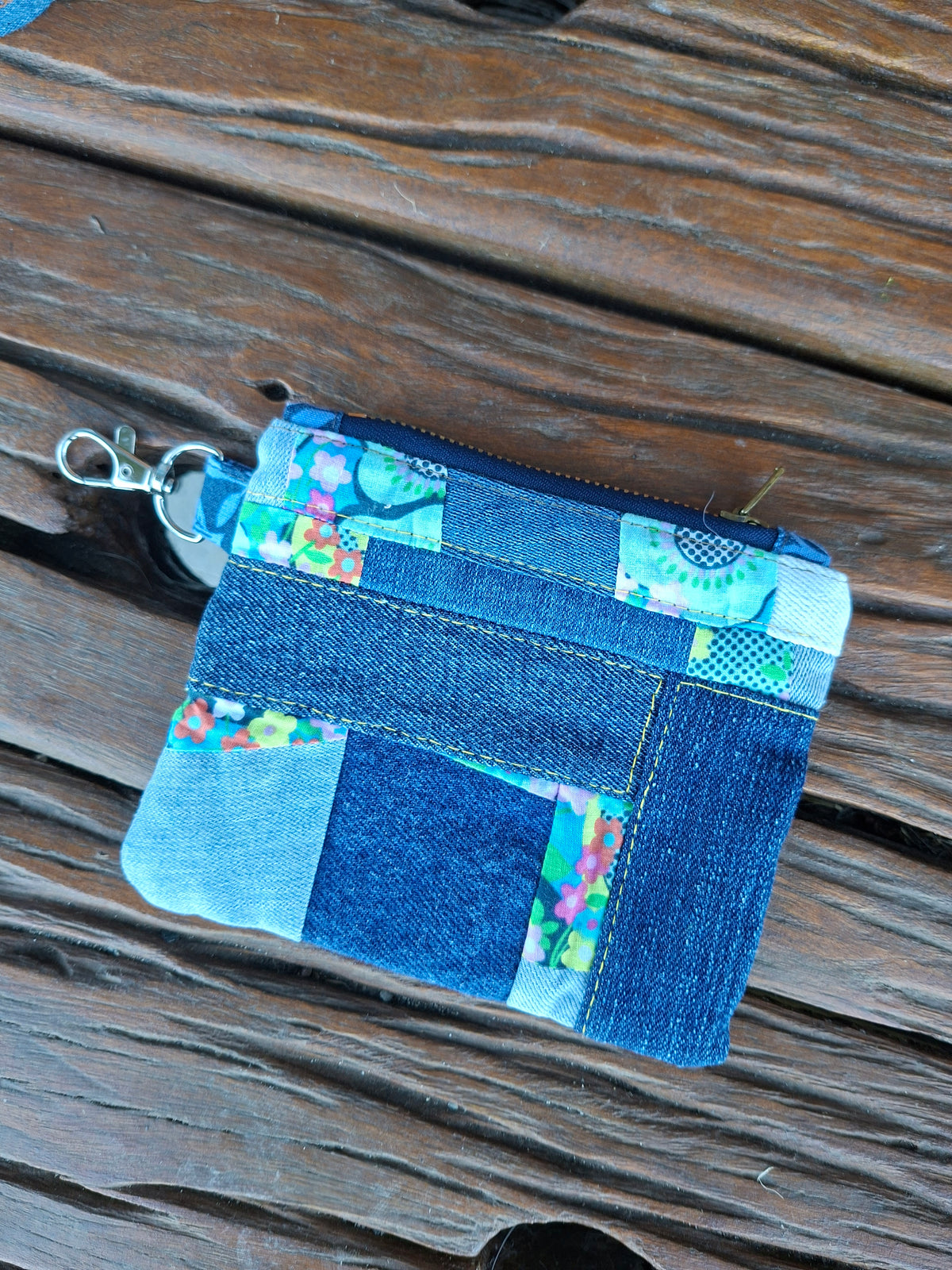 SALE - Blue, Floral & Denim Cross Body Bag w matching pouch