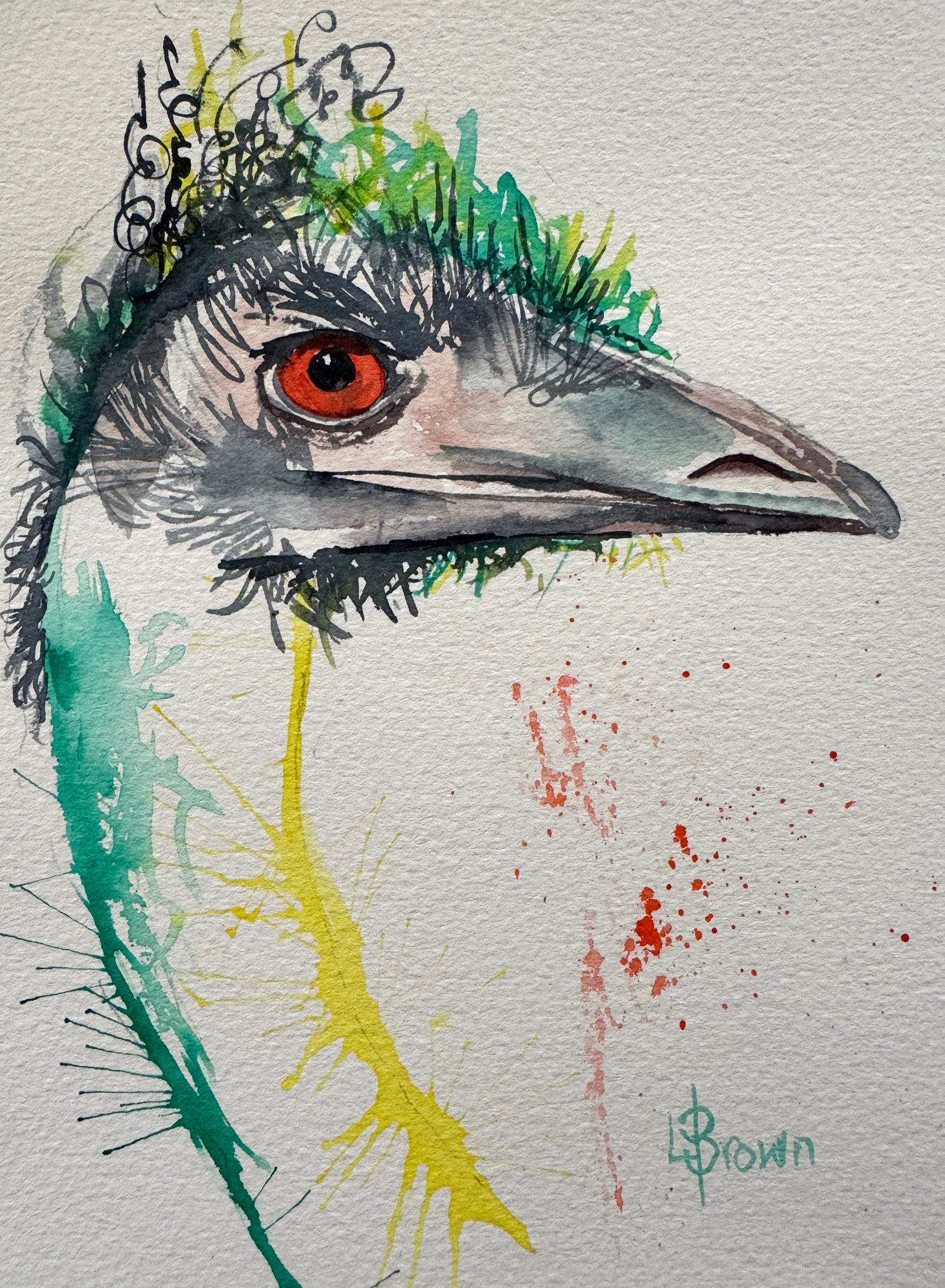 Mini Me #194 Emu Original Watercolour Painting