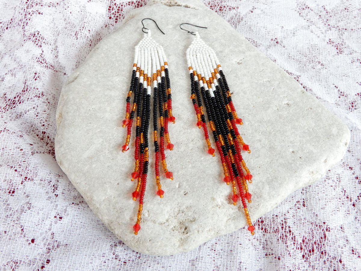 White, Ginger, and Red Fringe Earrings
