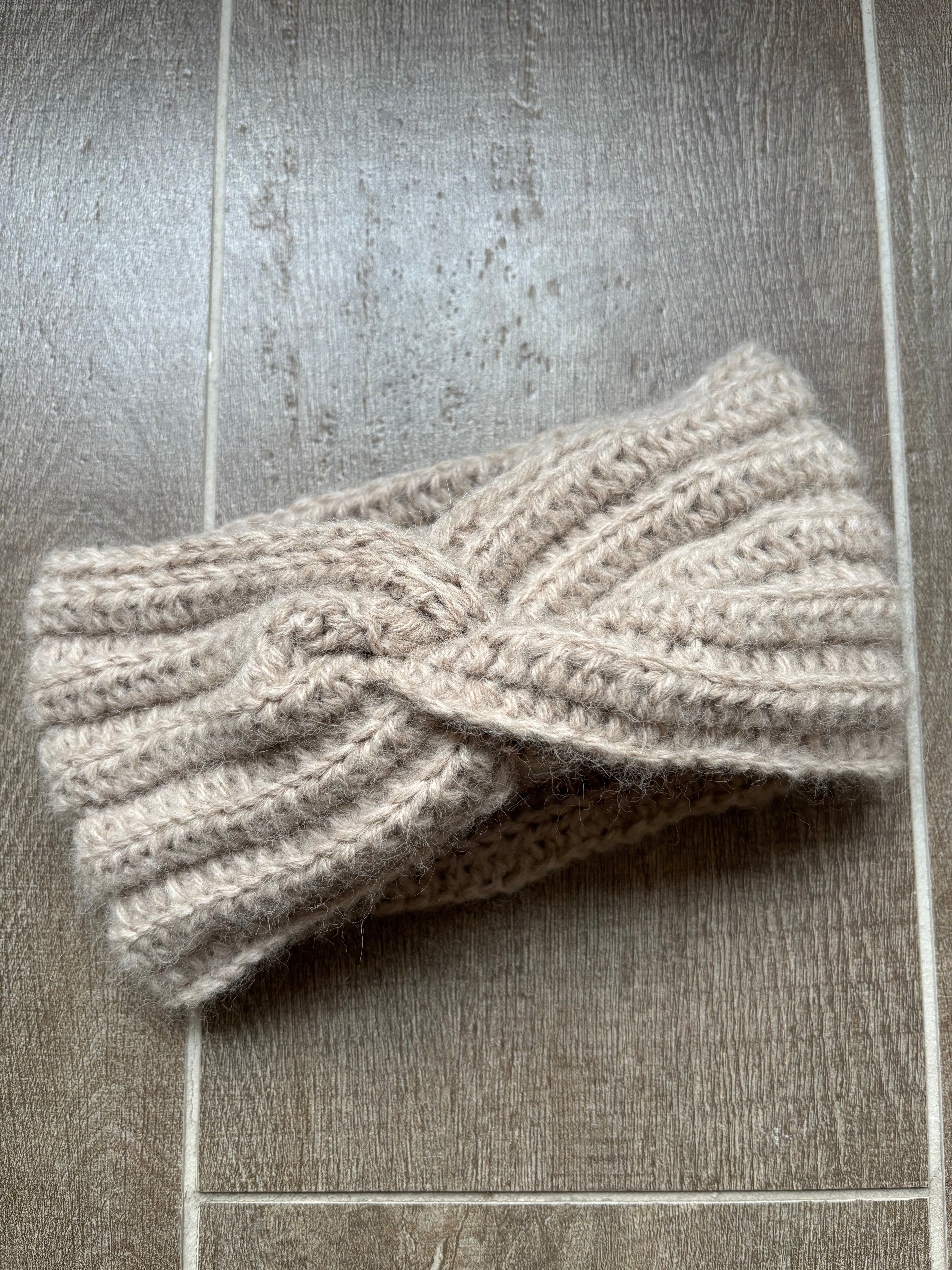 Hand Crocheted Headband | Beige | Alpaca Yarn