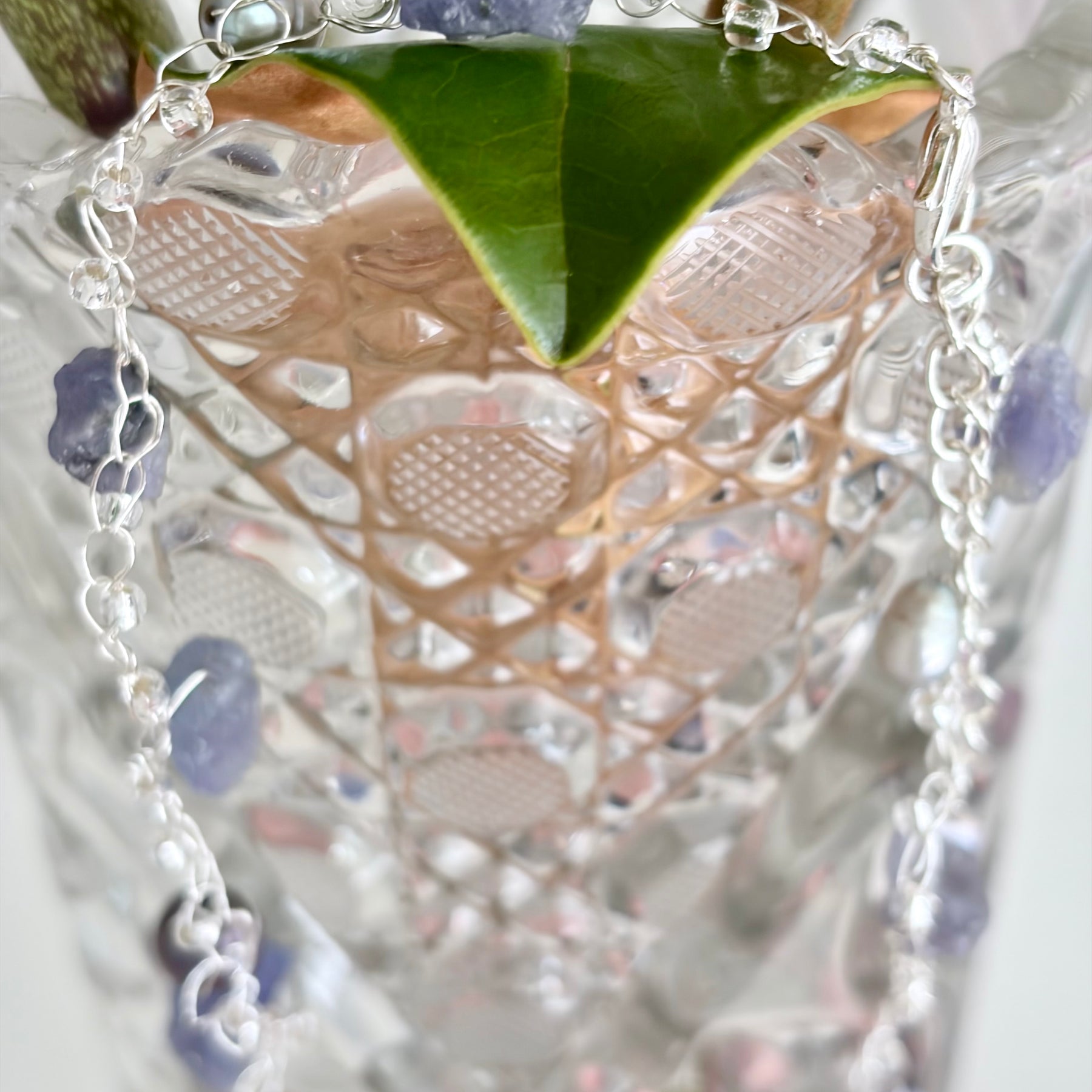 Tanzanite & Pearls Crochet Necklace “Magic”