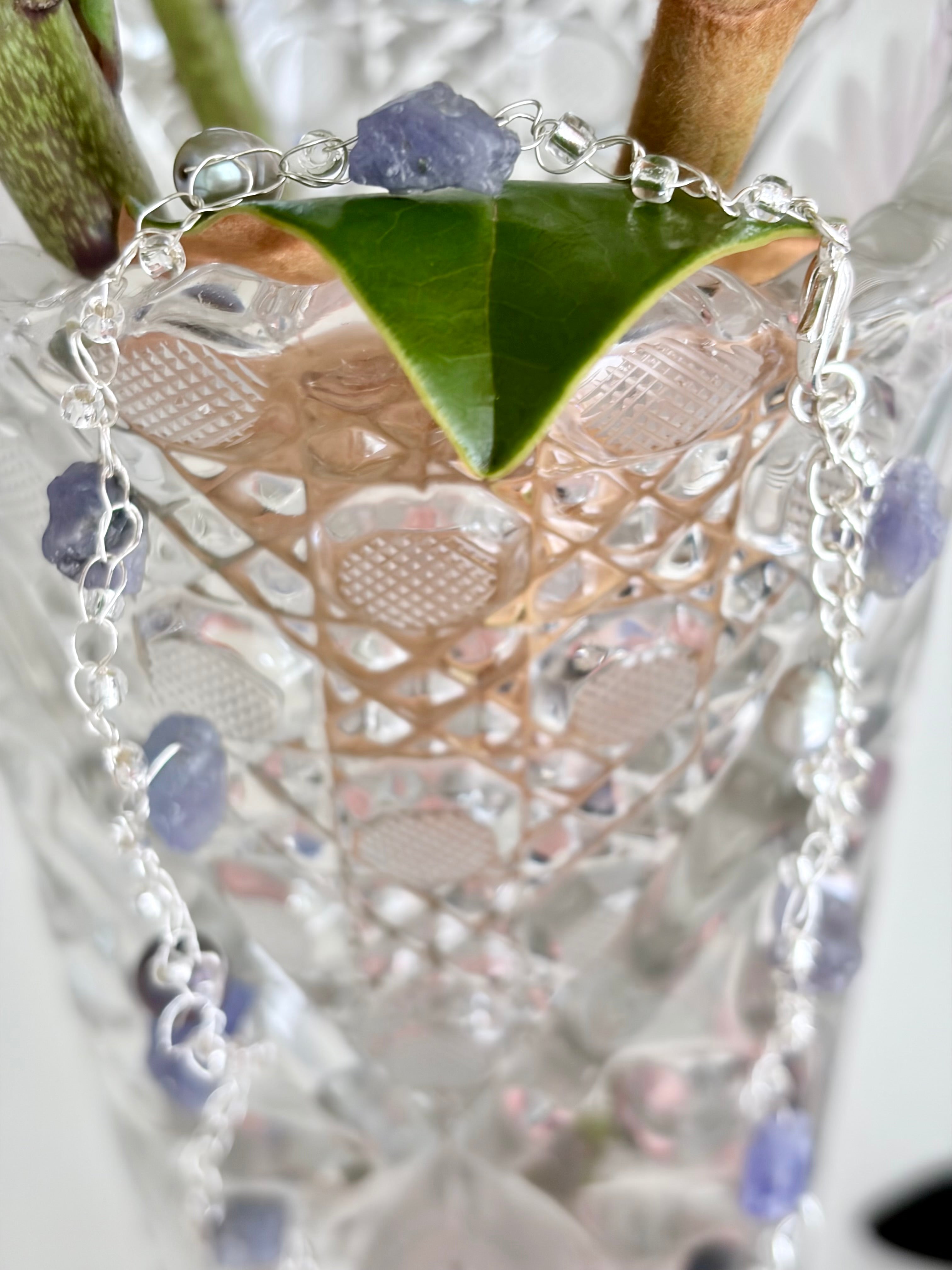 Tanzanite & Pearls Crochet Necklace “Magic”
