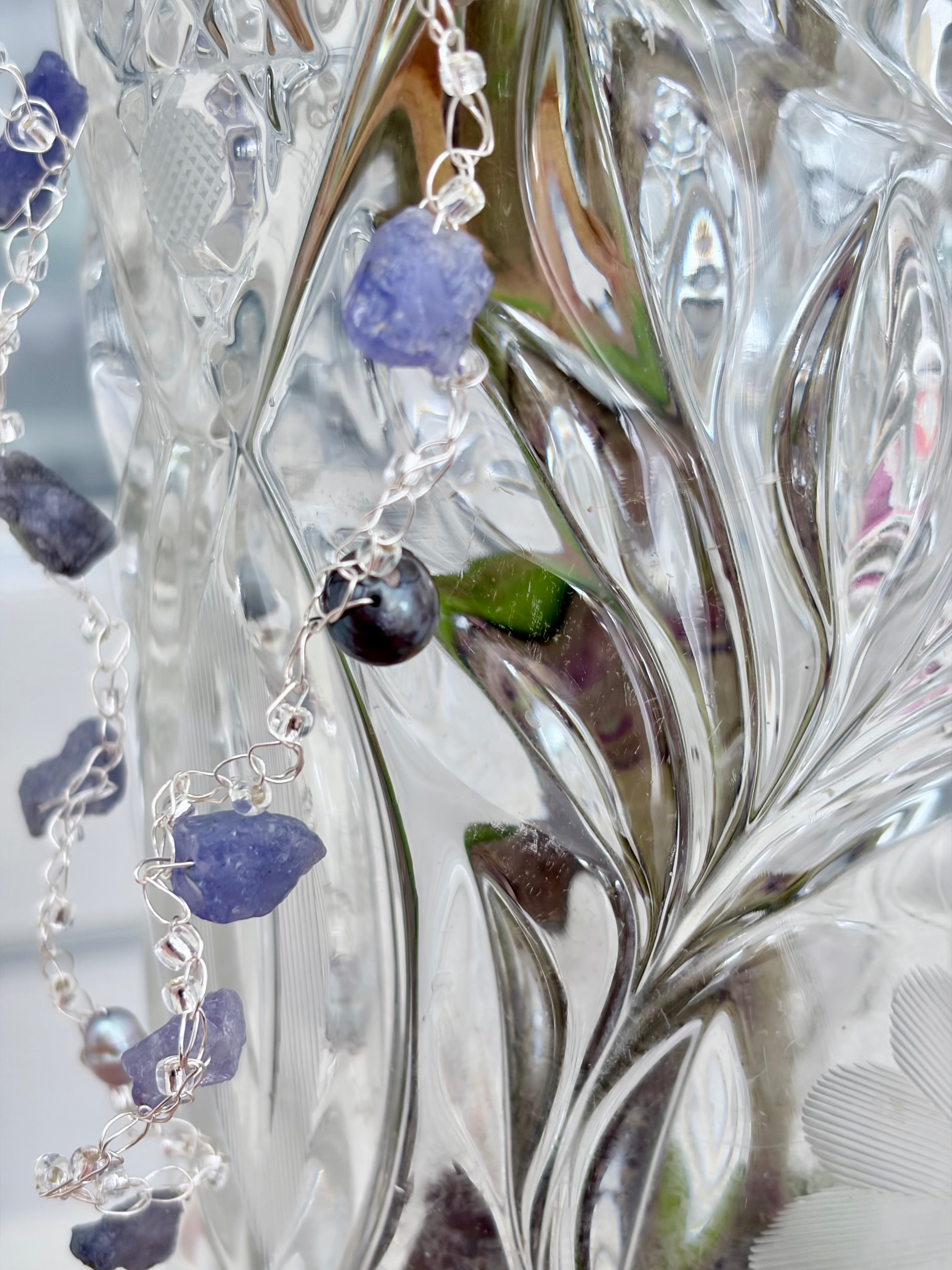 Tanzanite & Pearls Crochet Necklace “Magic”