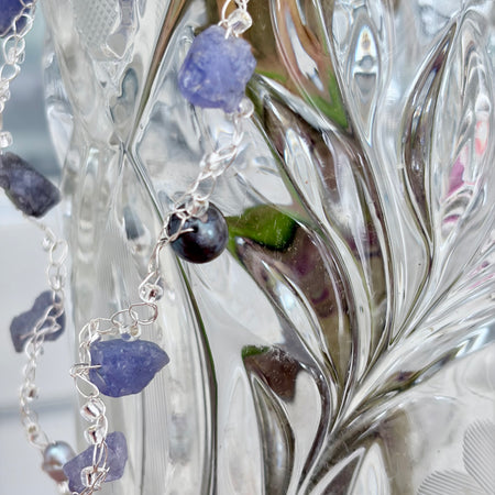 Tanzanite & Pearls Crochet Necklace “Magic”