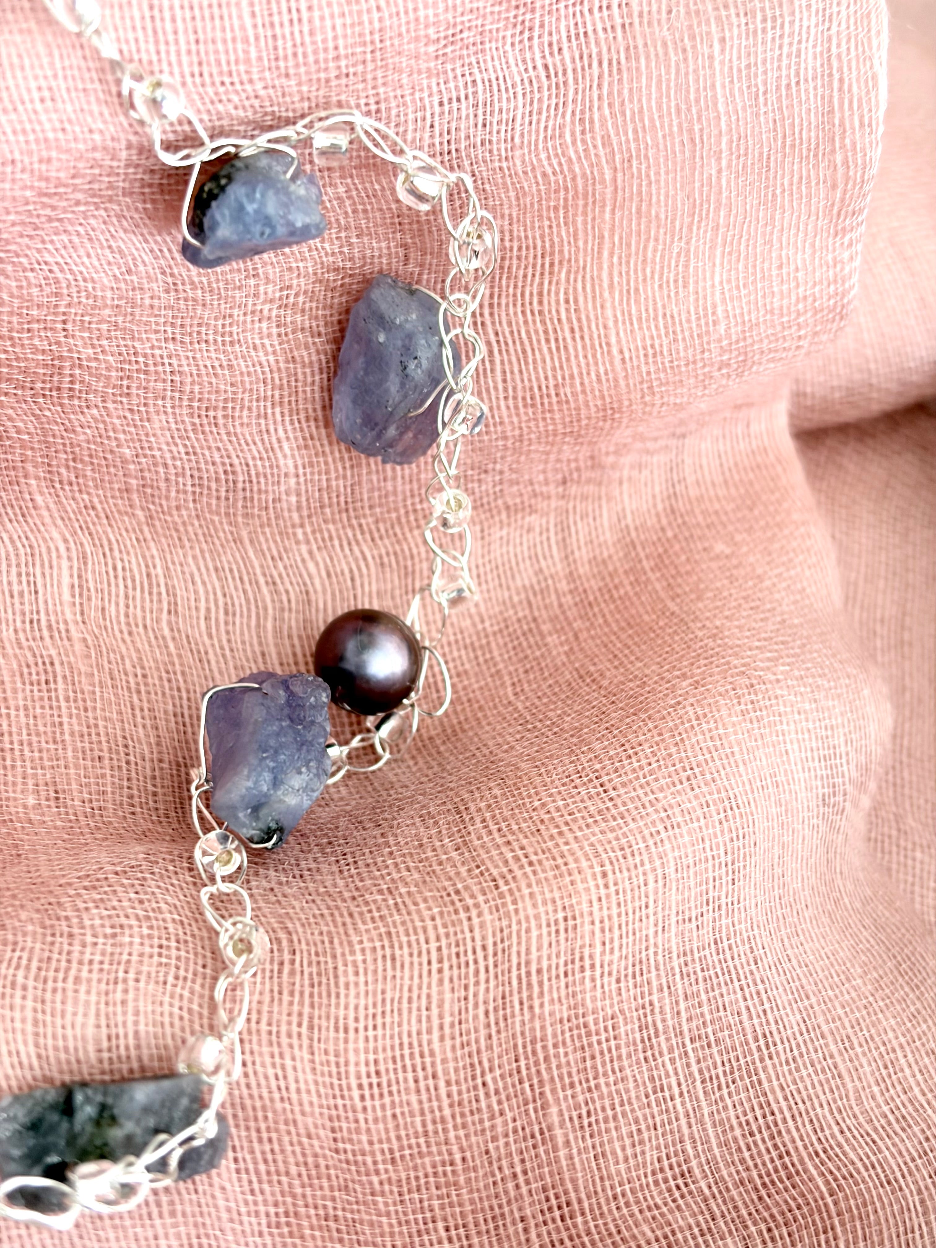Tanzanite & Pearls Crochet Necklace “Magic”