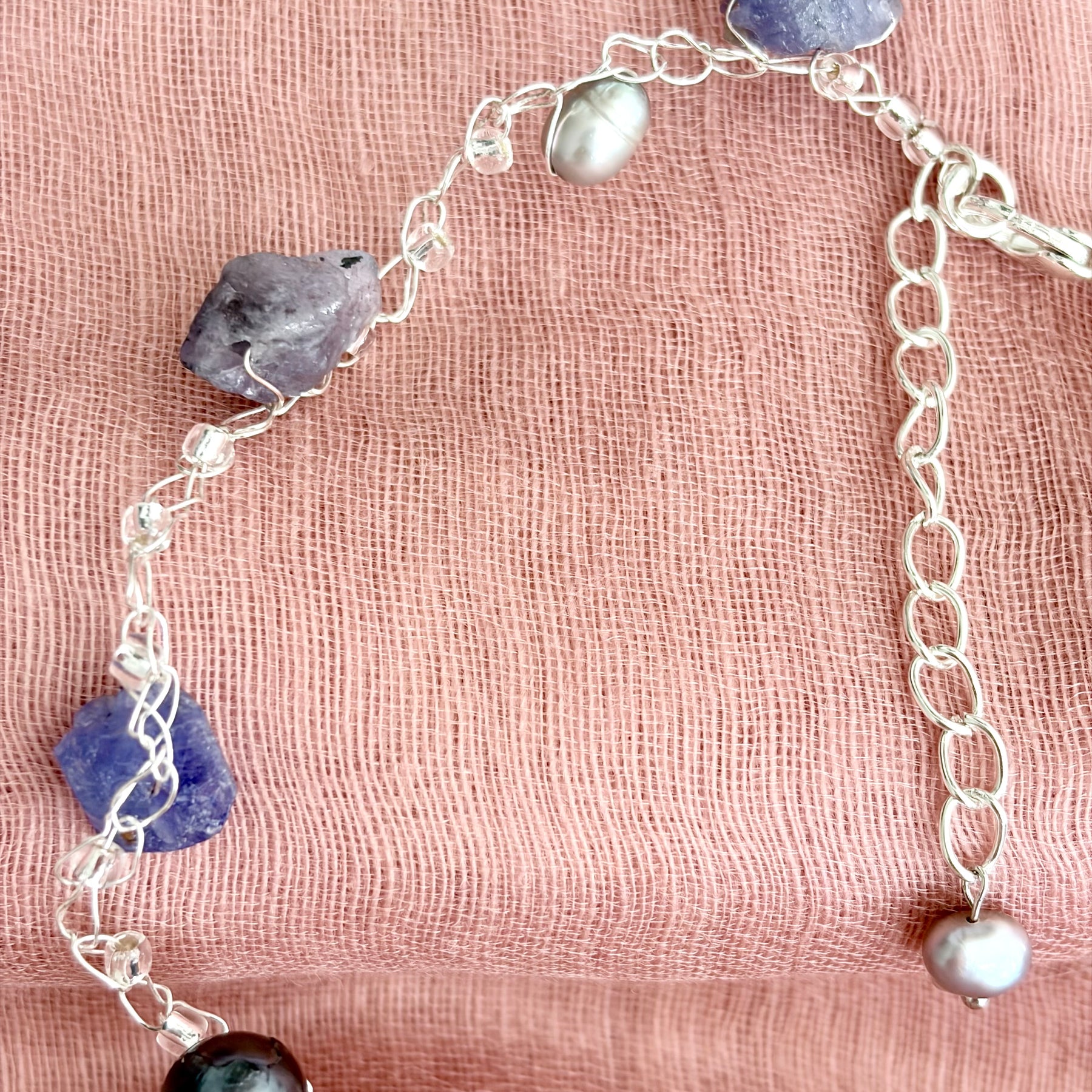 Tanzanite & Pearls Crochet Necklace “Magic”