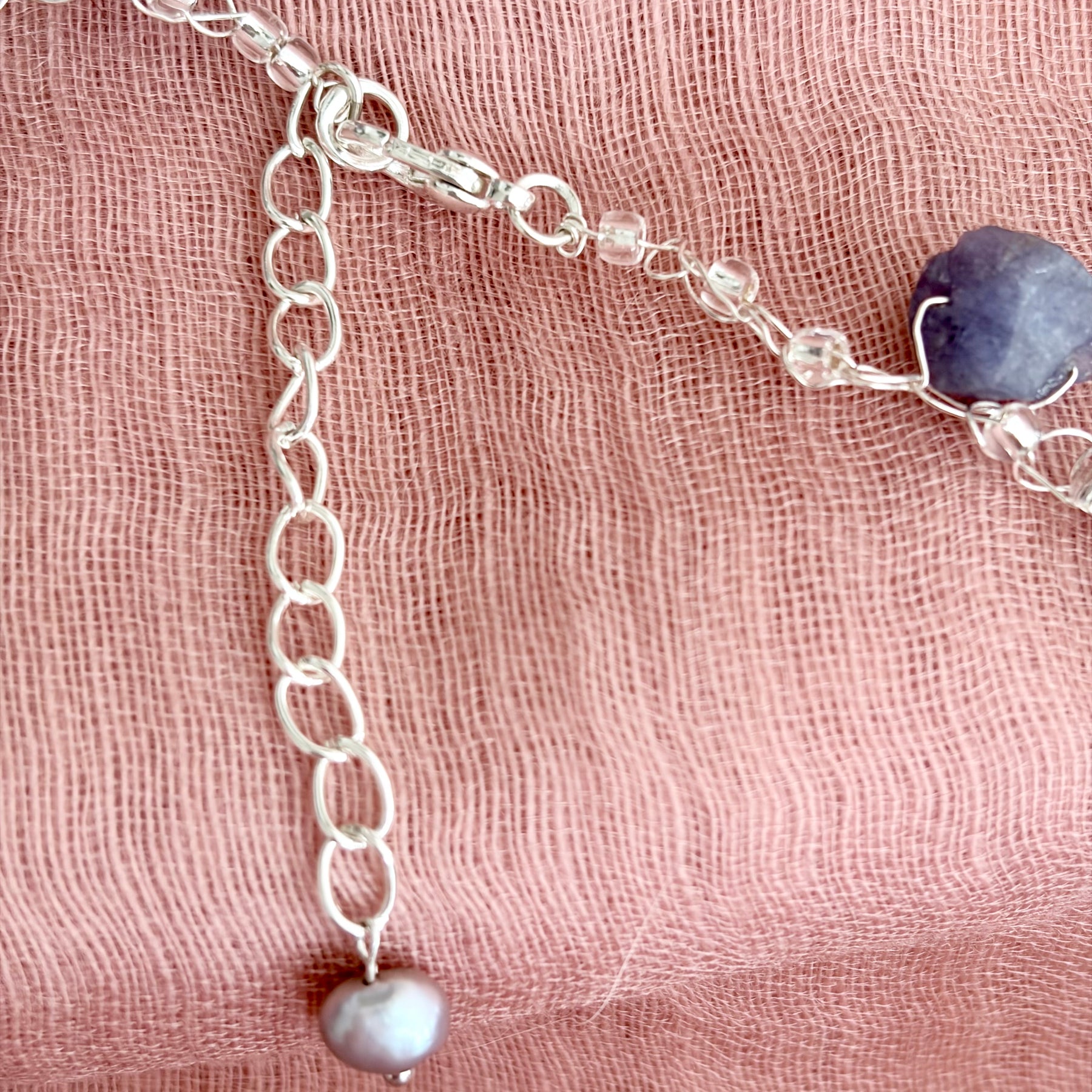 Tanzanite & Pearls Crochet Necklace “Magic”