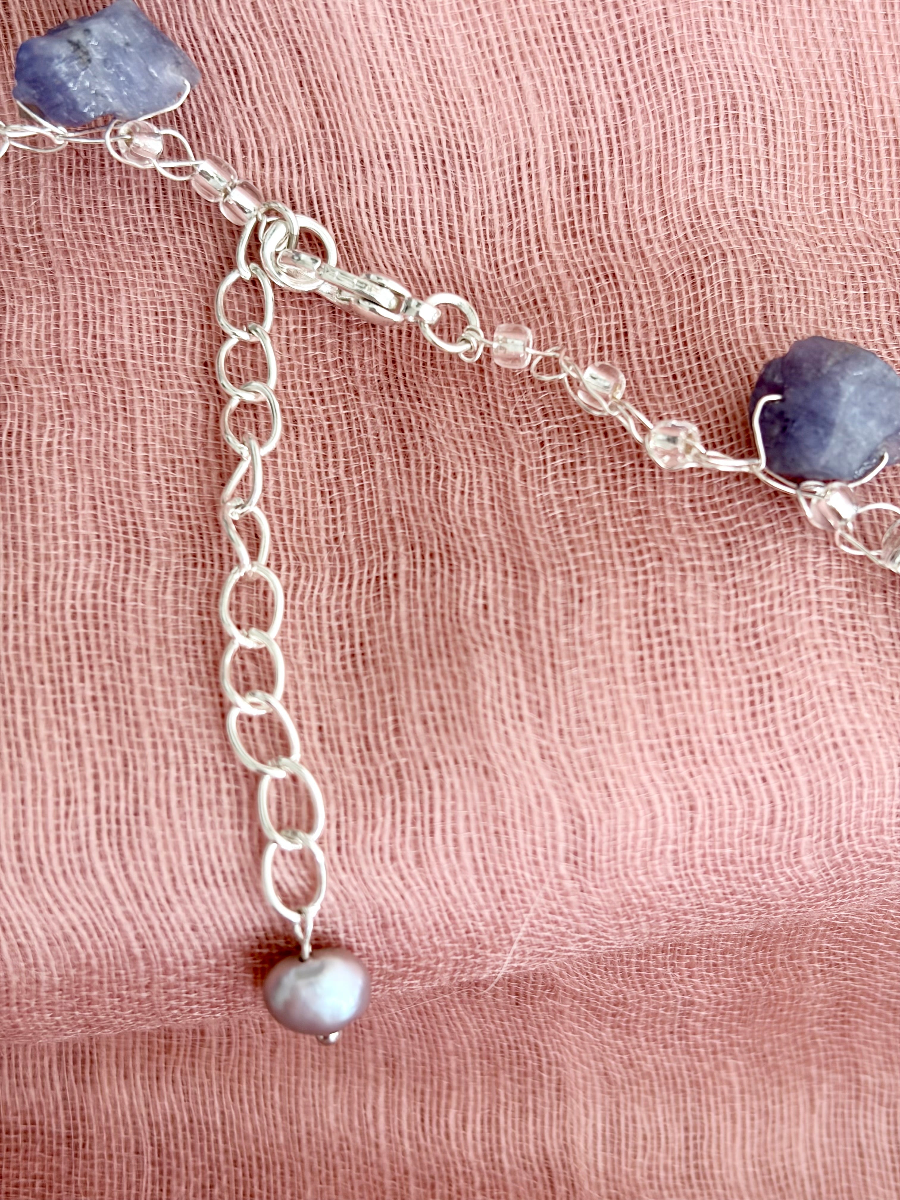 Tanzanite & Pearls Crochet Necklace “Magic”