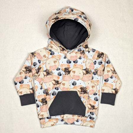 Handmade Hooded Jumper, Grey Cuffs | Barnyard Collection | size 2-3y