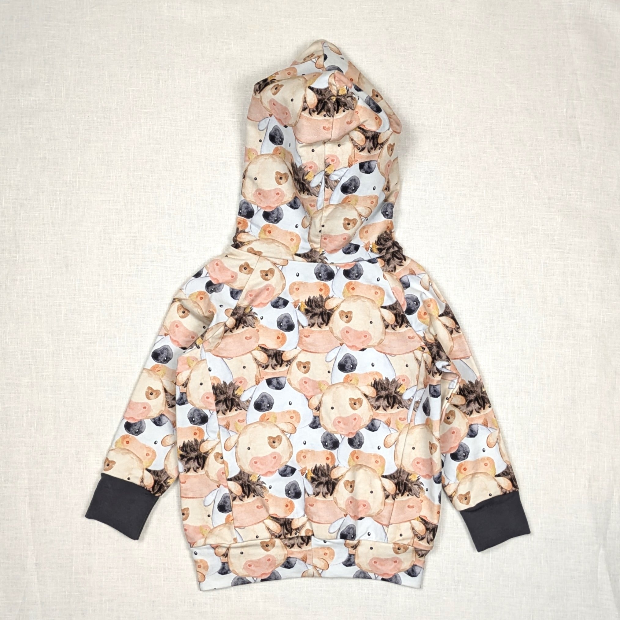 Handmade Hooded Jumper, Grey Cuffs | Barnyard Collection | size 2-3y