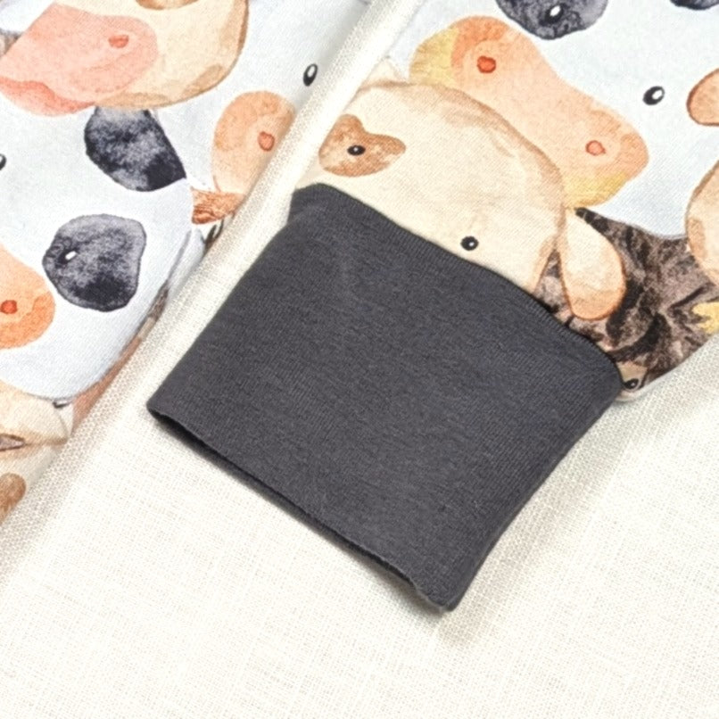 Handmade Hooded Jumper, Grey Cuffs | Barnyard Collection | size 2-3y