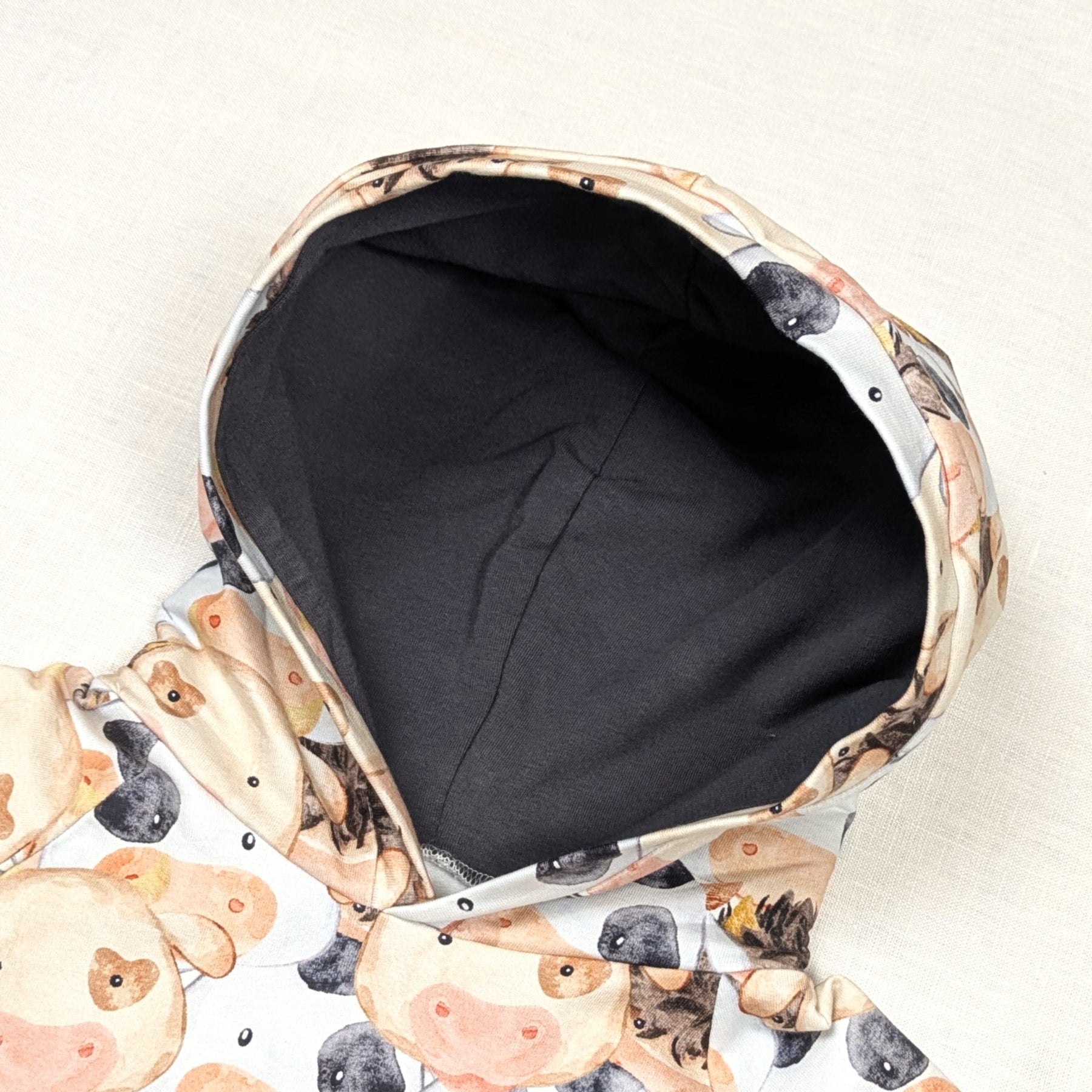 Handmade Hooded Jumper, Grey Cuffs | Barnyard Collection | size 2-3y