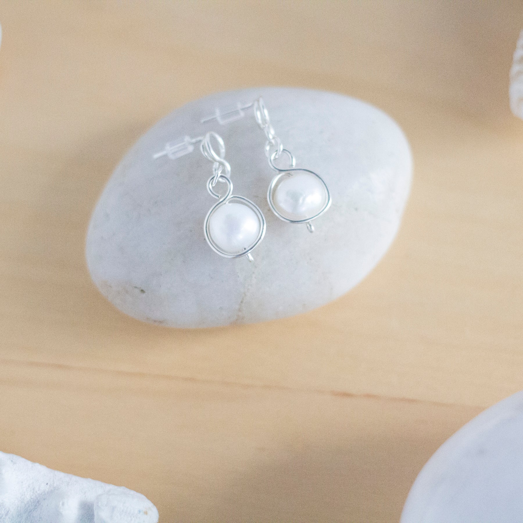 Baroque Pearl Silver Loop Stud Earrings | Sterling Silver