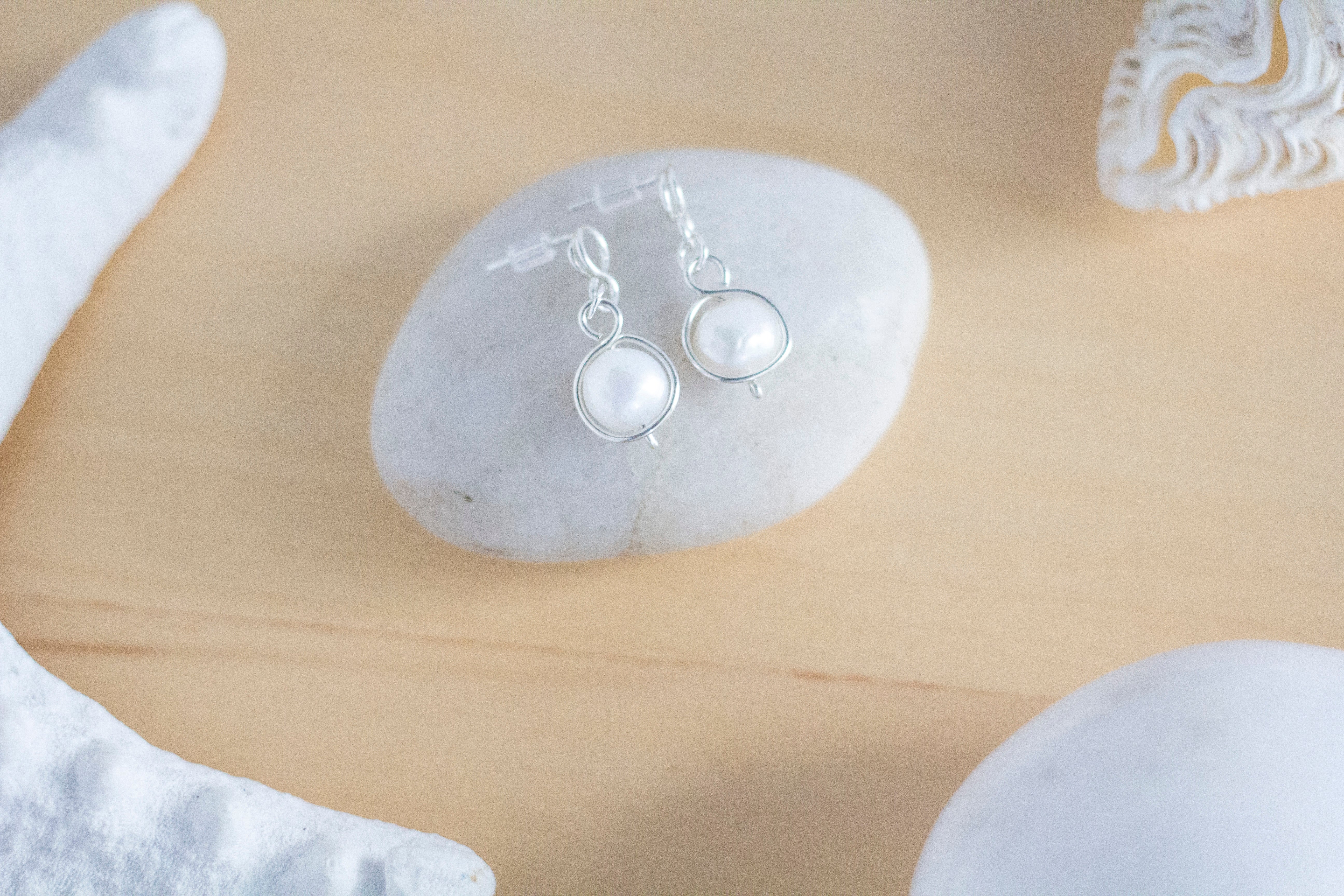 Baroque Pearl Silver Loop Stud Earrings | Sterling Silver