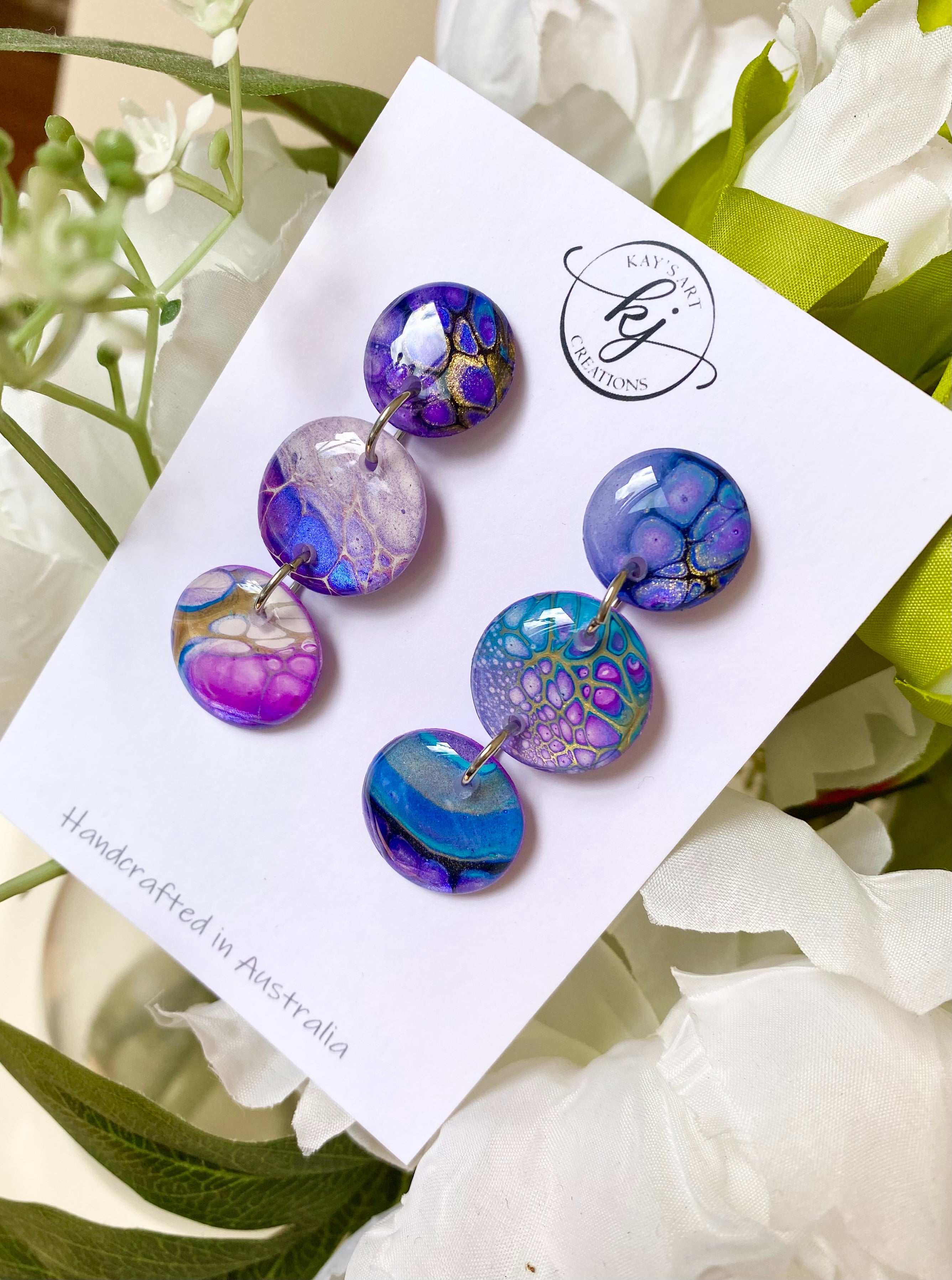 Artisan Hand Painted Stud Dangle Earrings