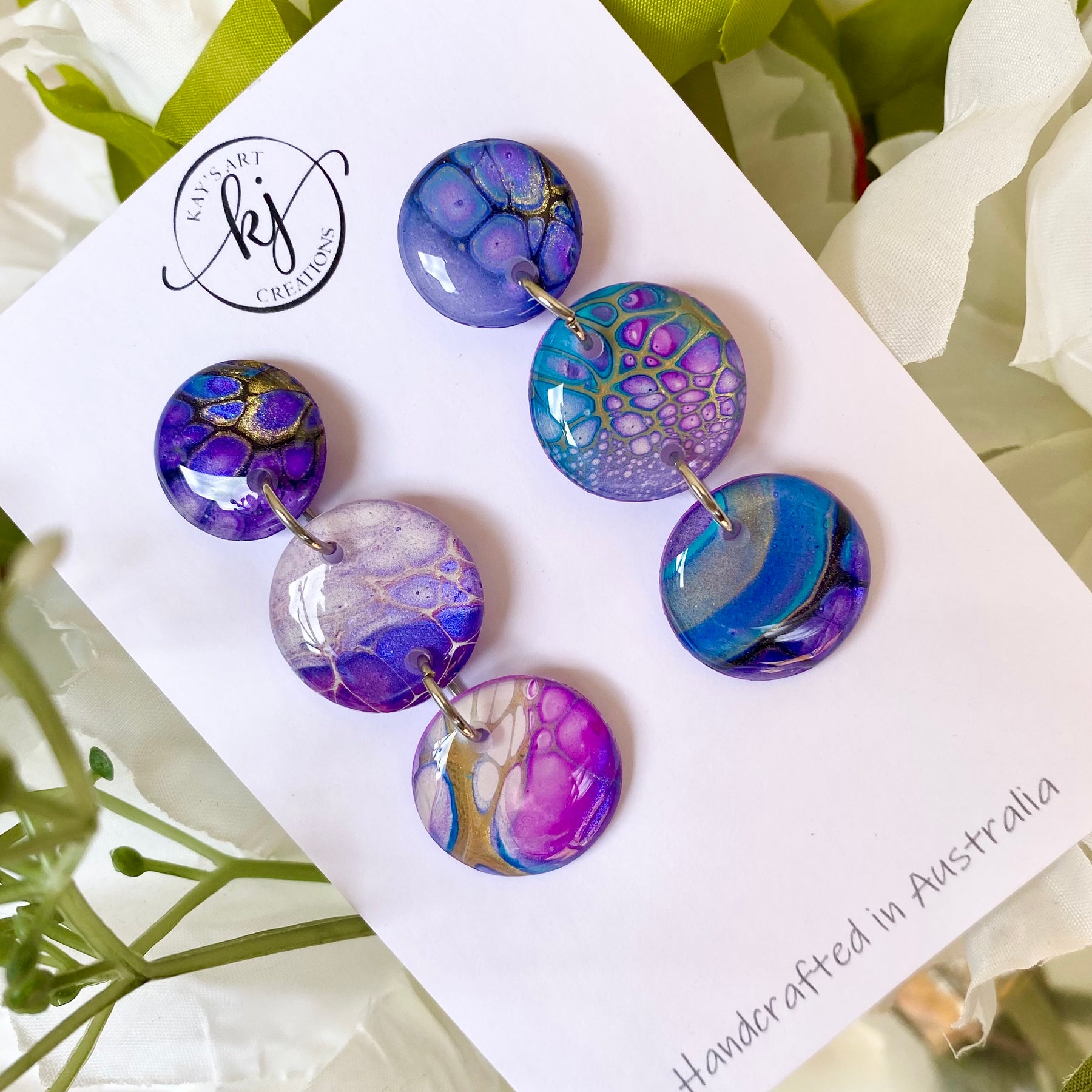 Artisan Hand Painted Stud Dangle Earrings
