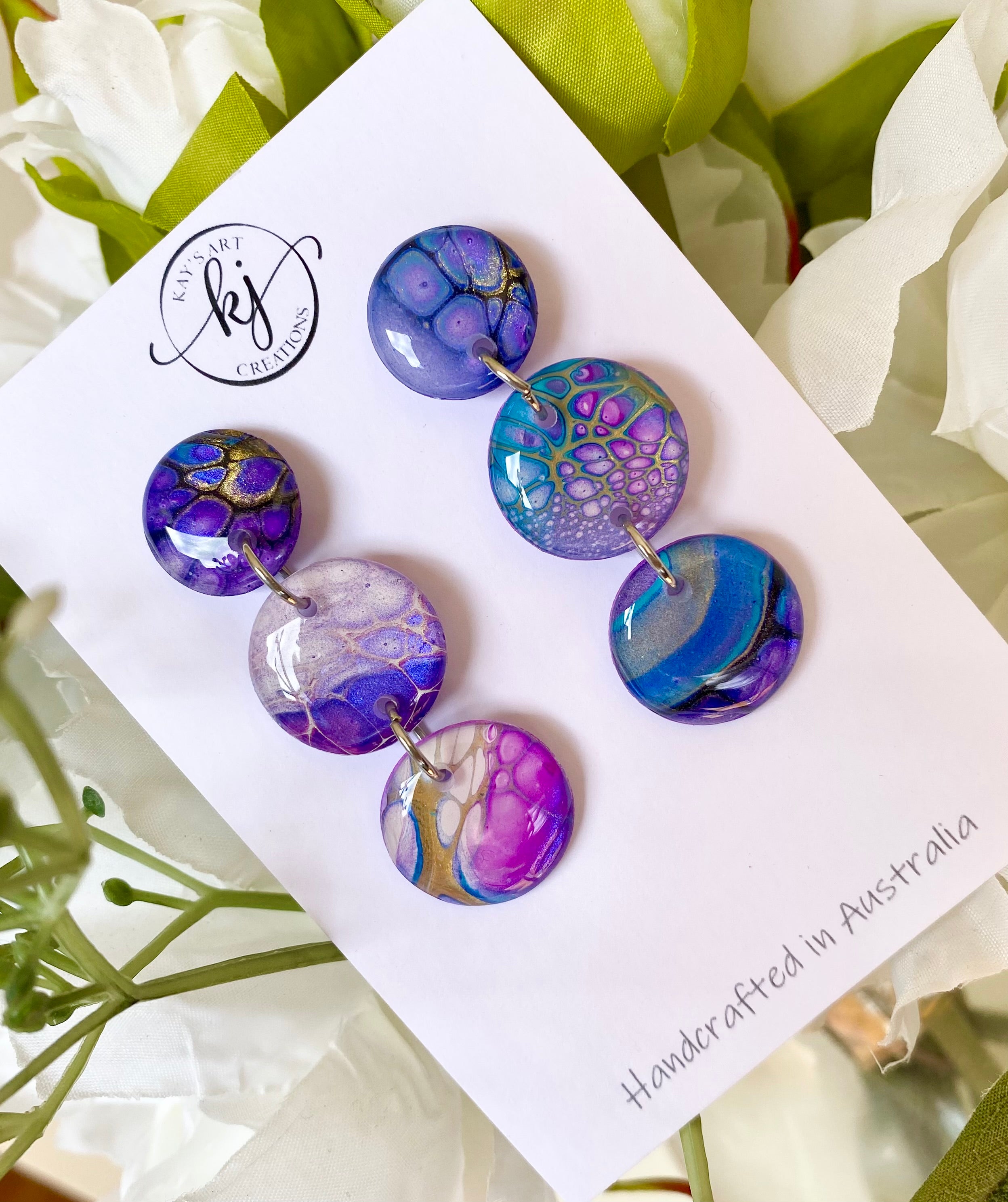Artisan Hand Painted Stud Dangle Earrings