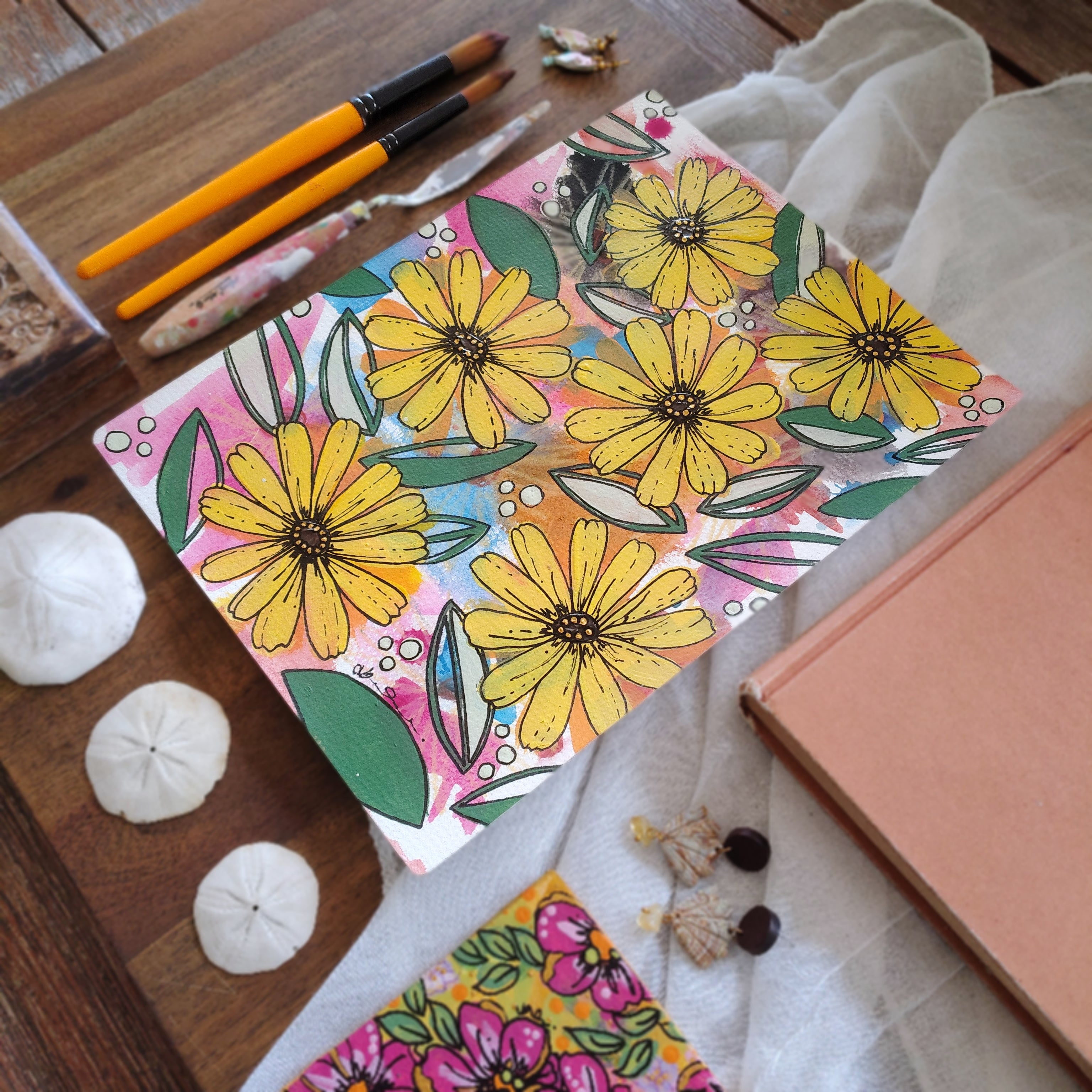 Origianl Art - "Yellow Flowers for Fun" - Abstract Art