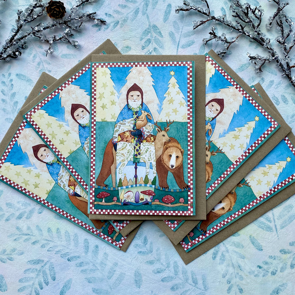 Five Peaceful Christmas Cards with Forest Animals (xp-ffor)