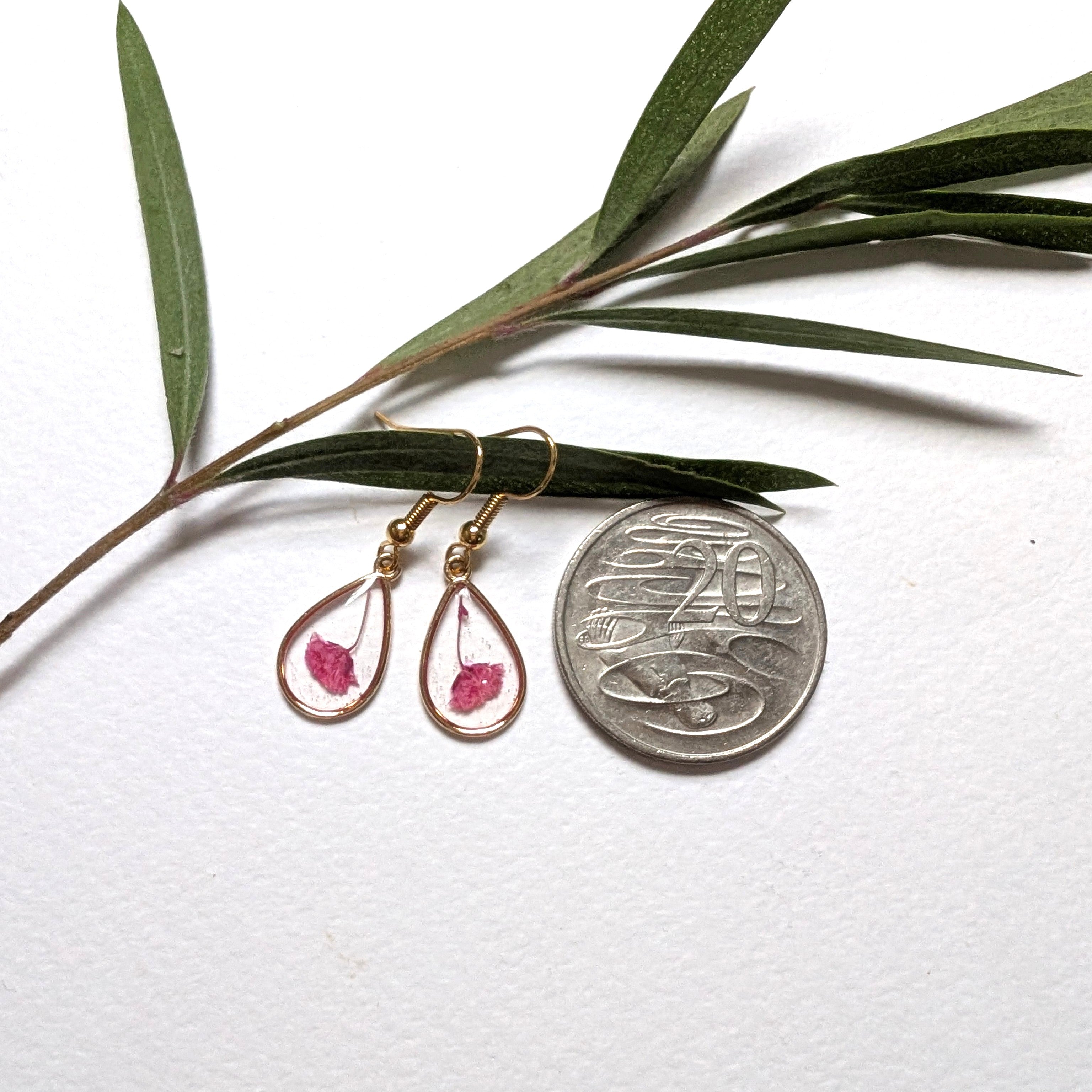 Pink Baby's Breath teardrop earrings