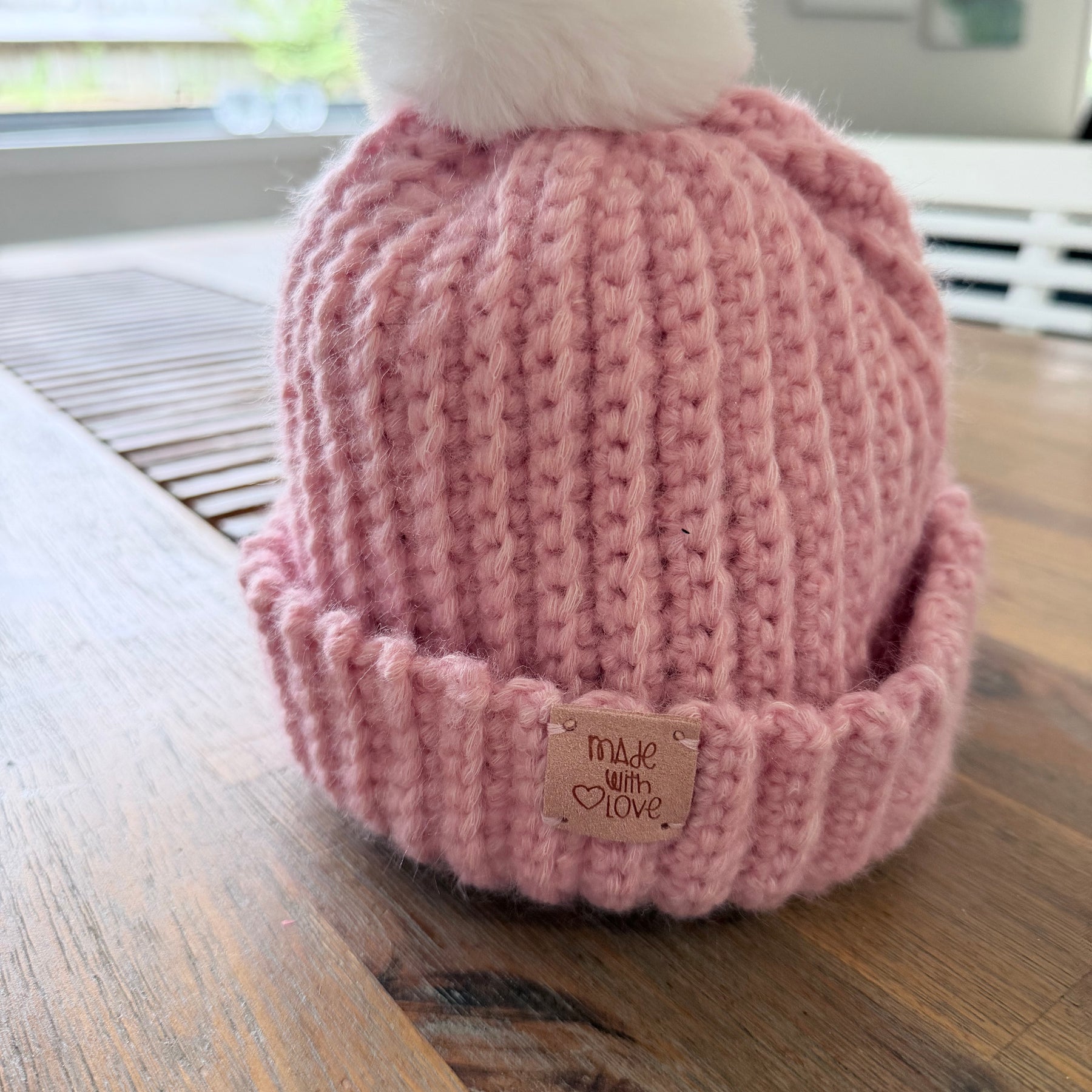#124  Baby's Beanie with faux fur bobble