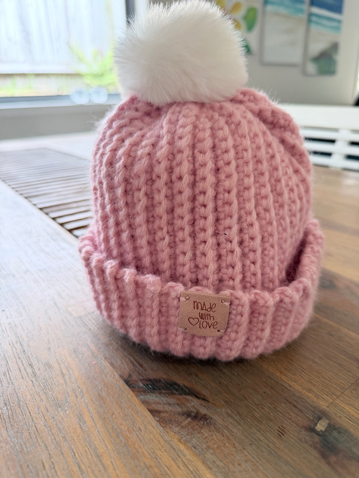 #124  Baby's Beanie with faux fur bobble