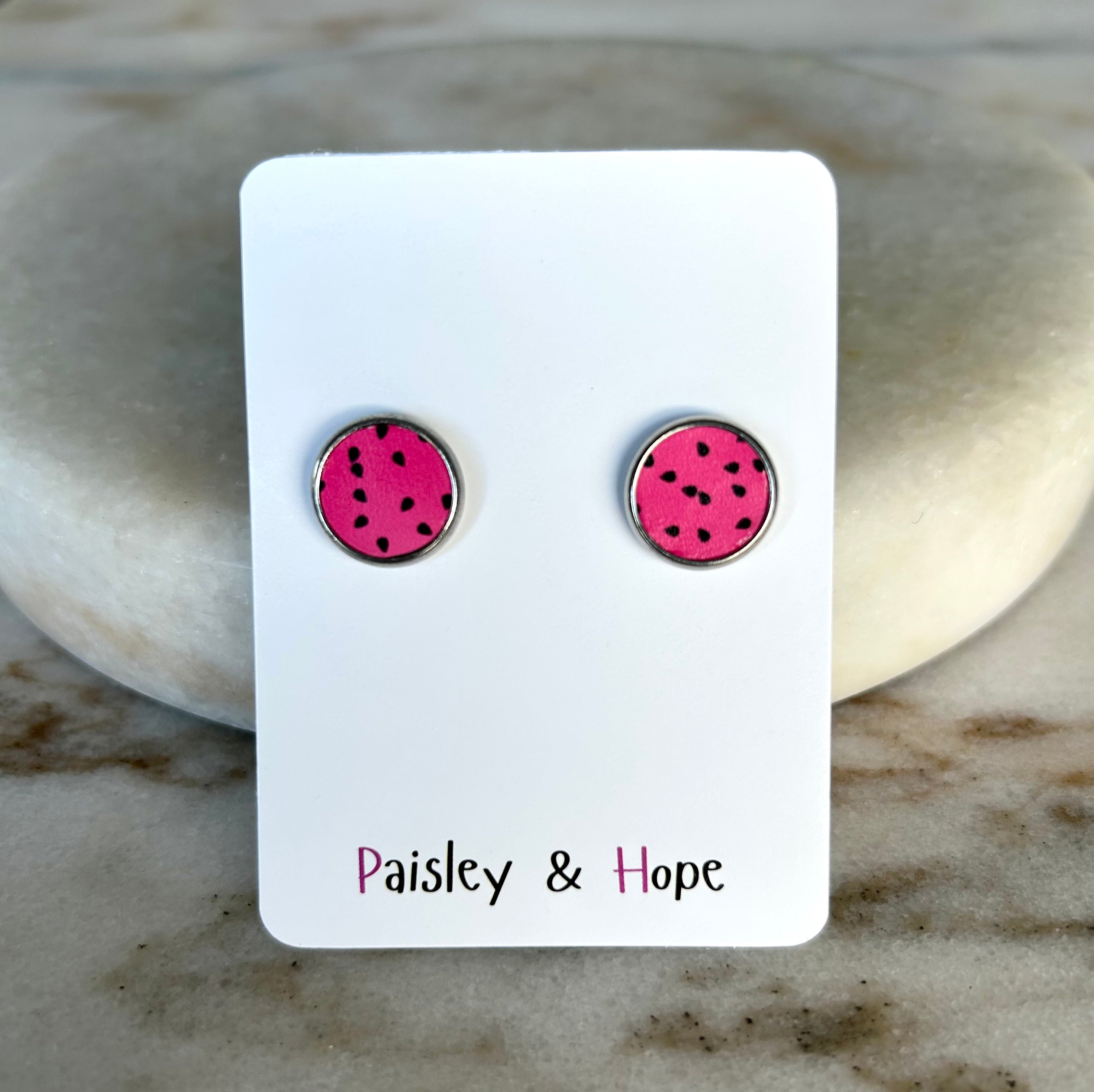 Dotty Faux Leather Bezel Style Studs - Choose size