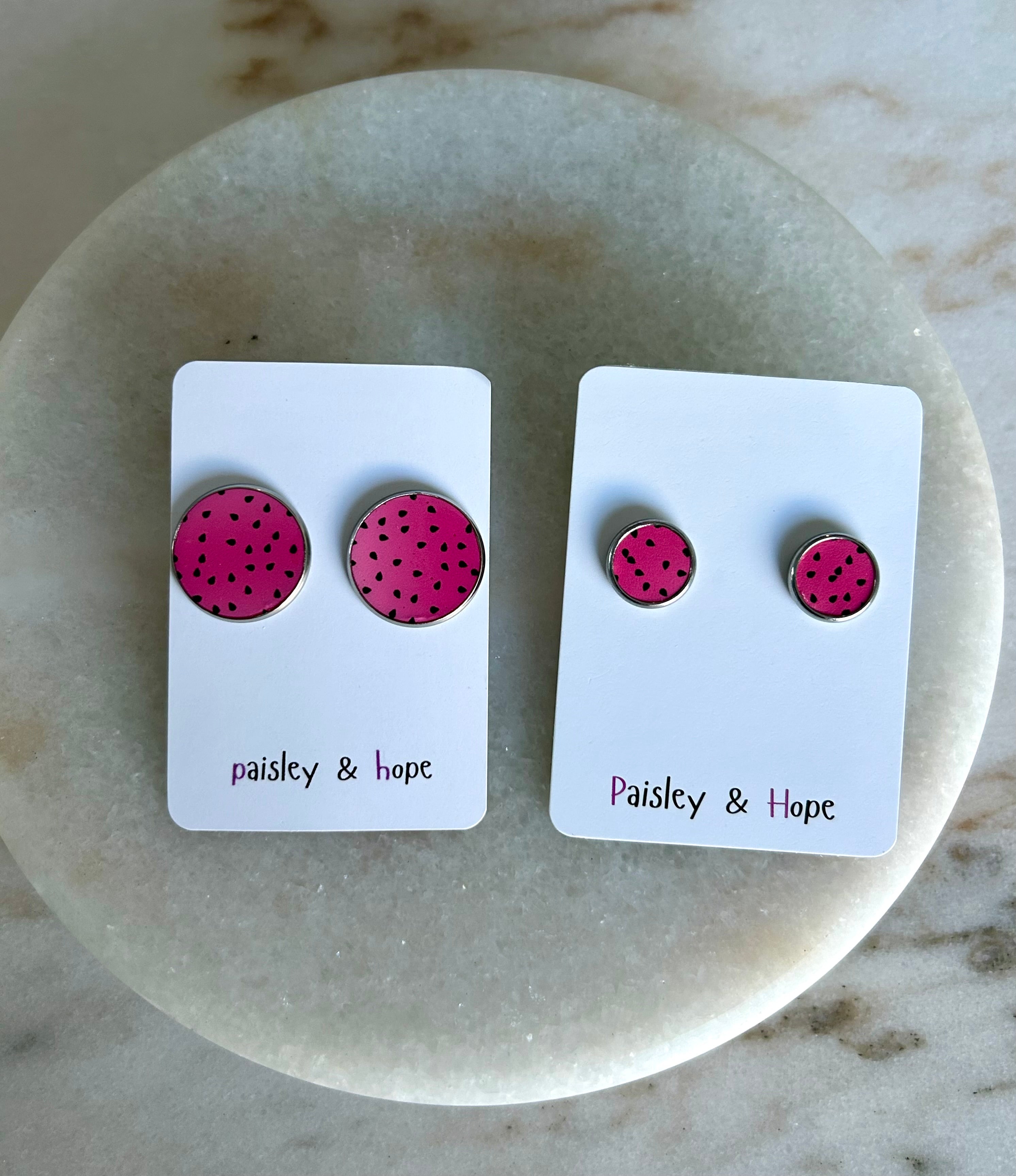 Dotty Faux Leather Bezel Style Studs - Choose size