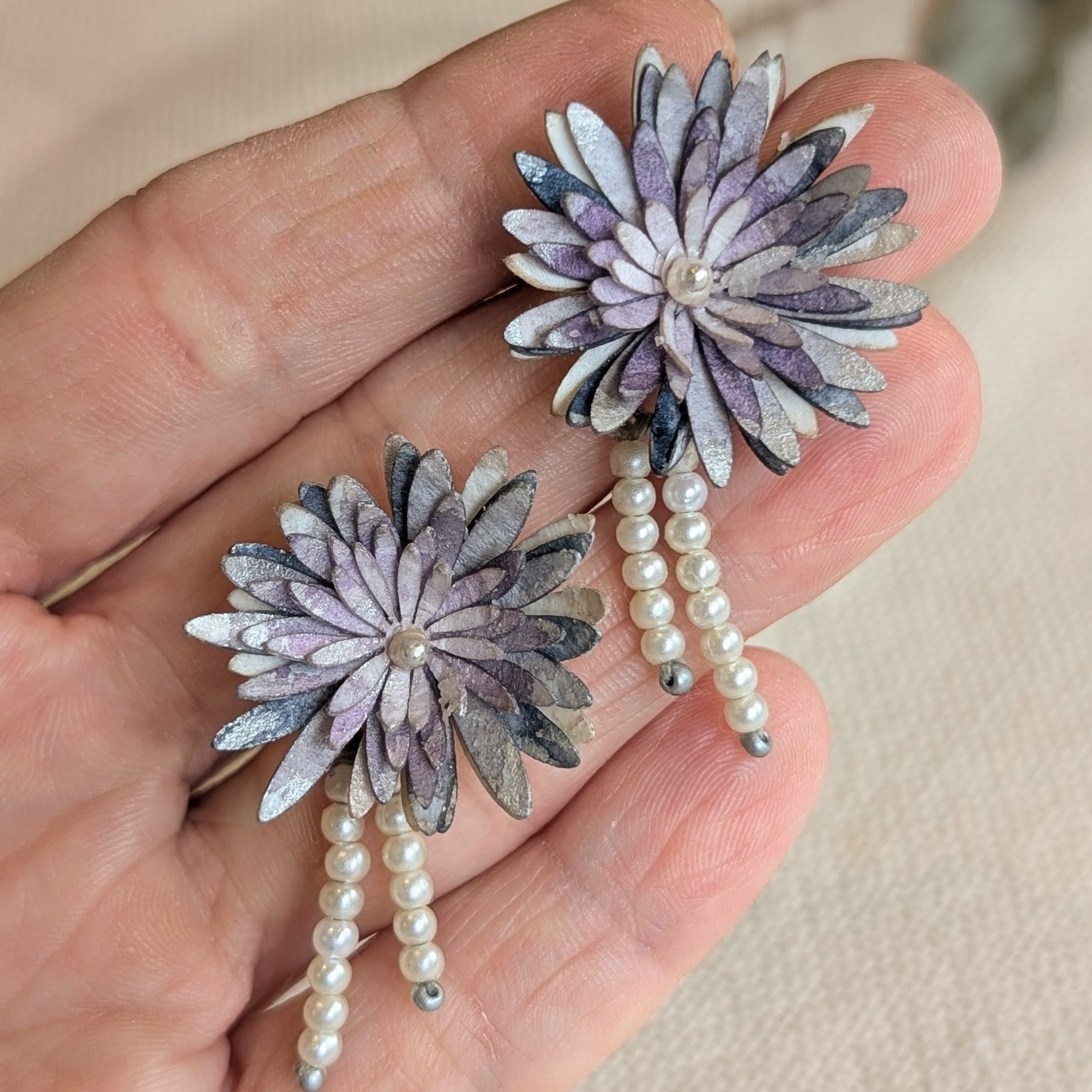 Handmade Paper Chrysanthemum Earrings – Eco Friendly Statement Jewellery Australia