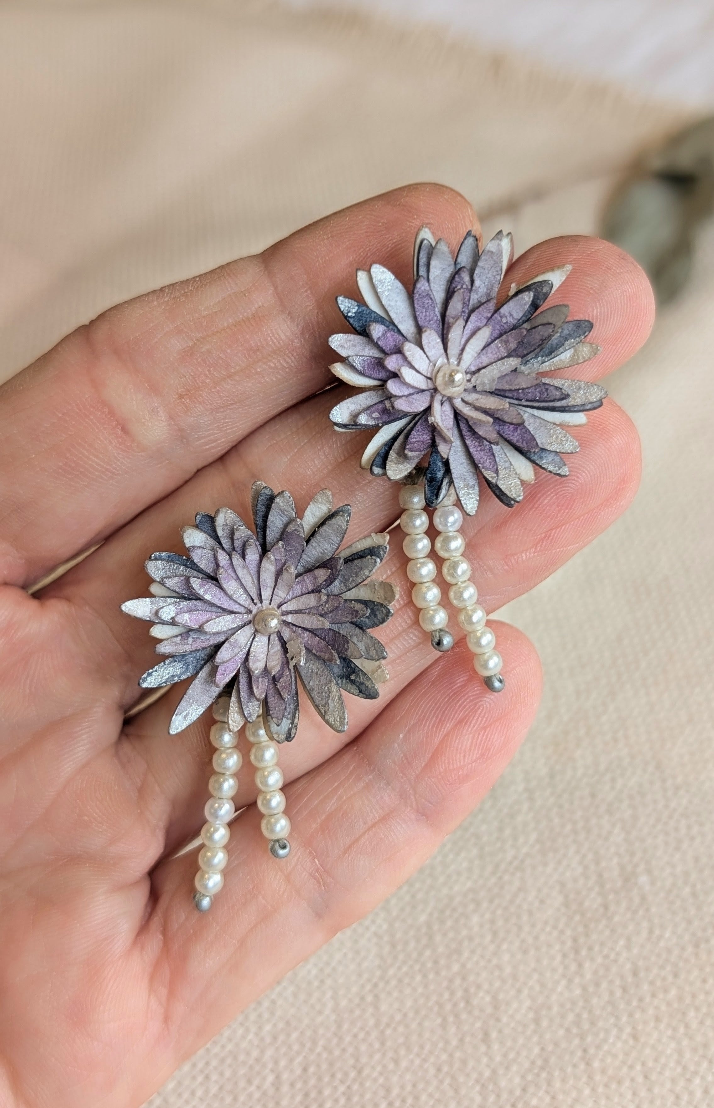 Handmade Paper Chrysanthemum Earrings – Eco Friendly Statement Jewellery Australia