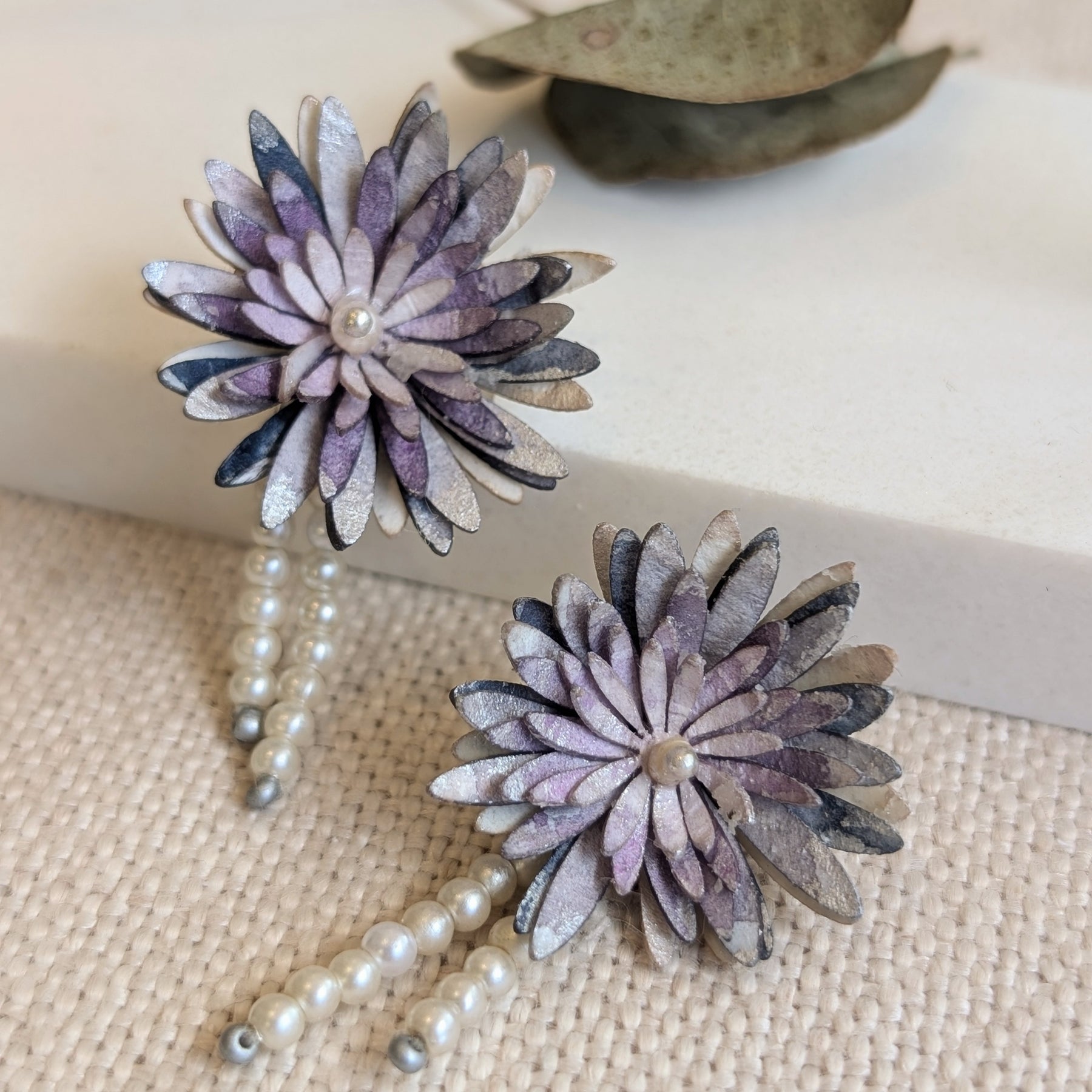 Handmade Paper Chrysanthemum Earrings – Eco Friendly Statement Jewellery Australia
