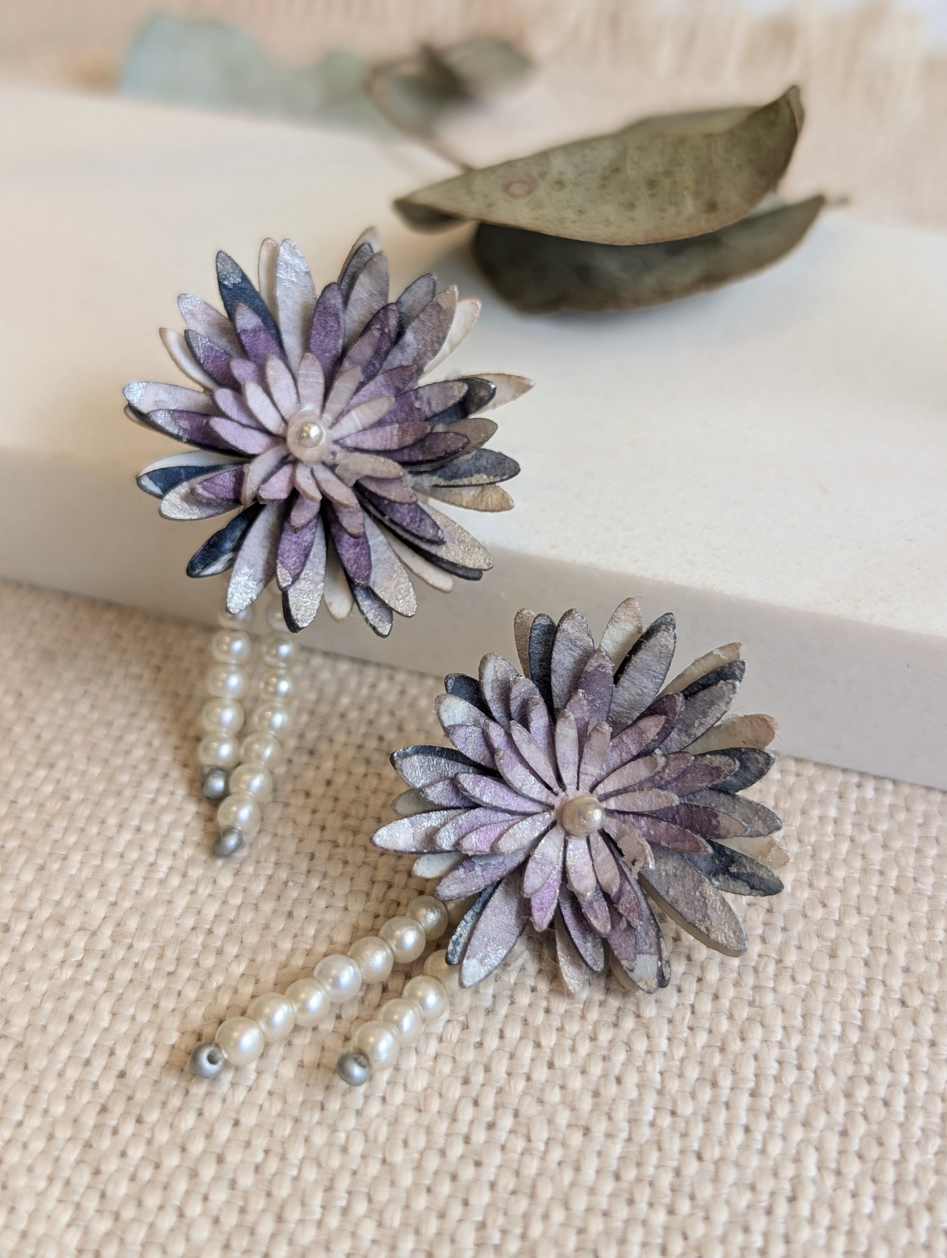 Handmade Paper Chrysanthemum Earrings – Eco Friendly Statement Jewellery Australia