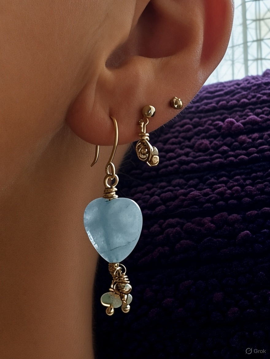 Aquamarine Heart & Ethiopian Opal Earrings