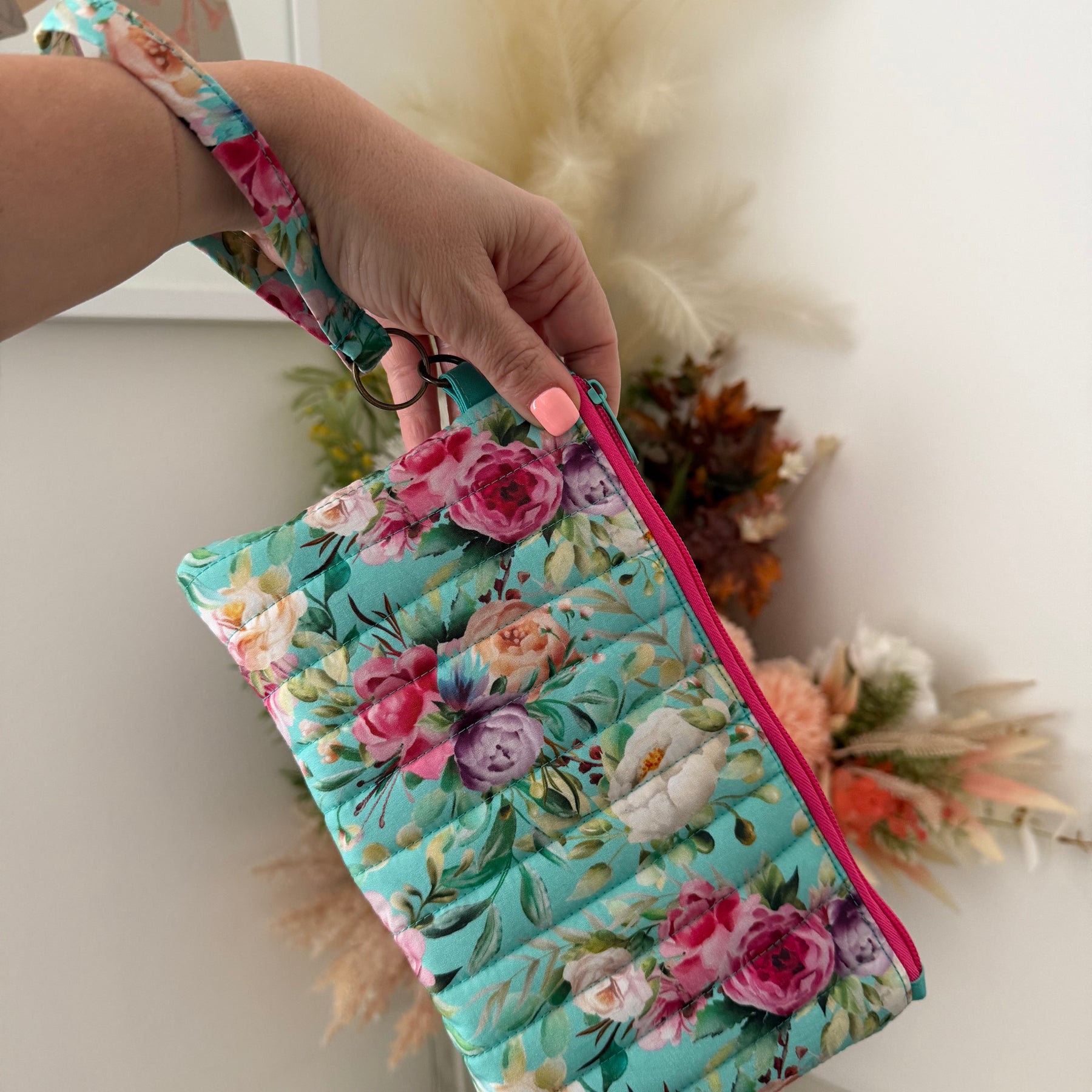 Wristlet & Coin Purse Set - Aqua Floral