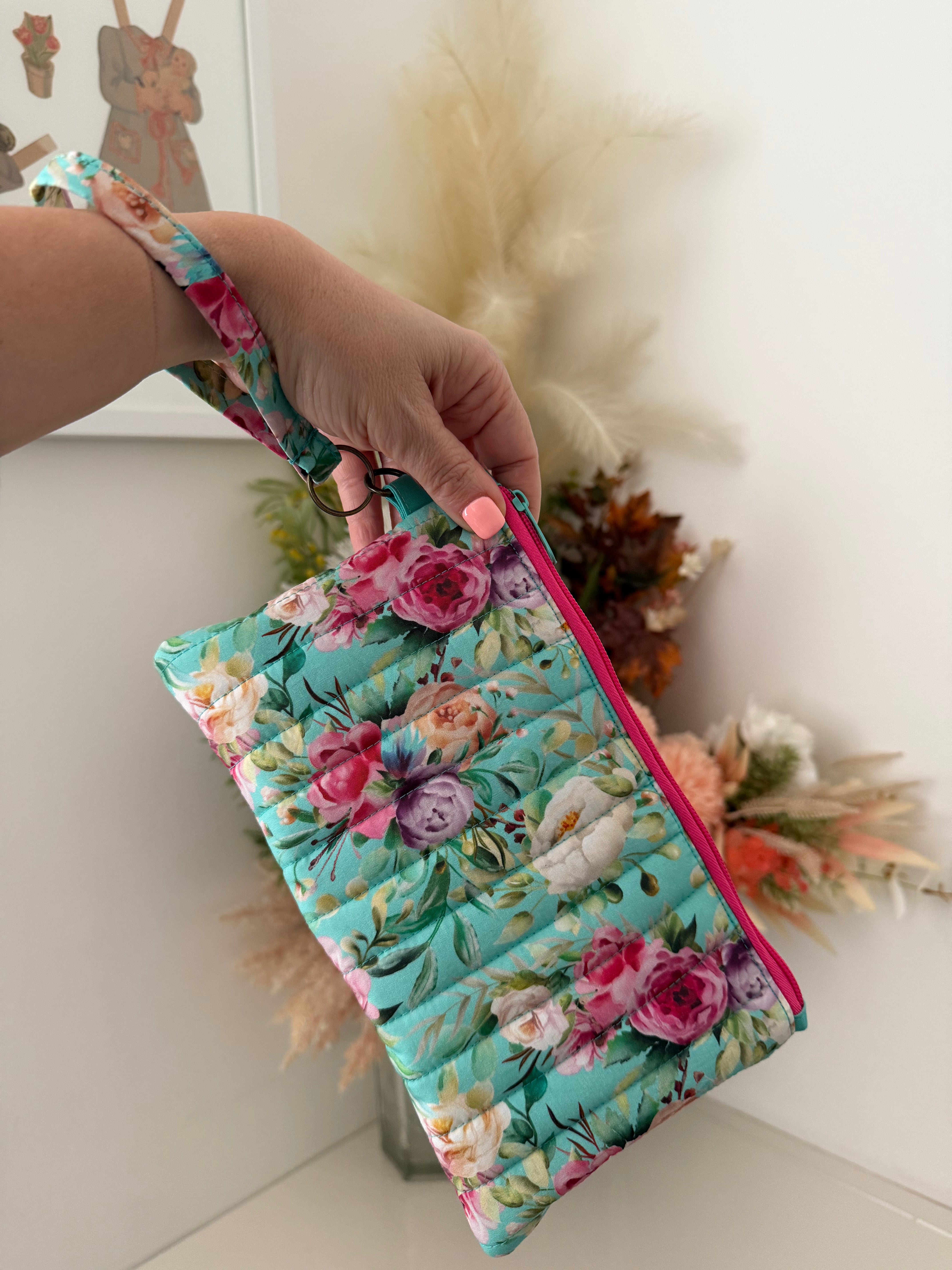 Wristlet & Coin Purse Set - Aqua Floral
