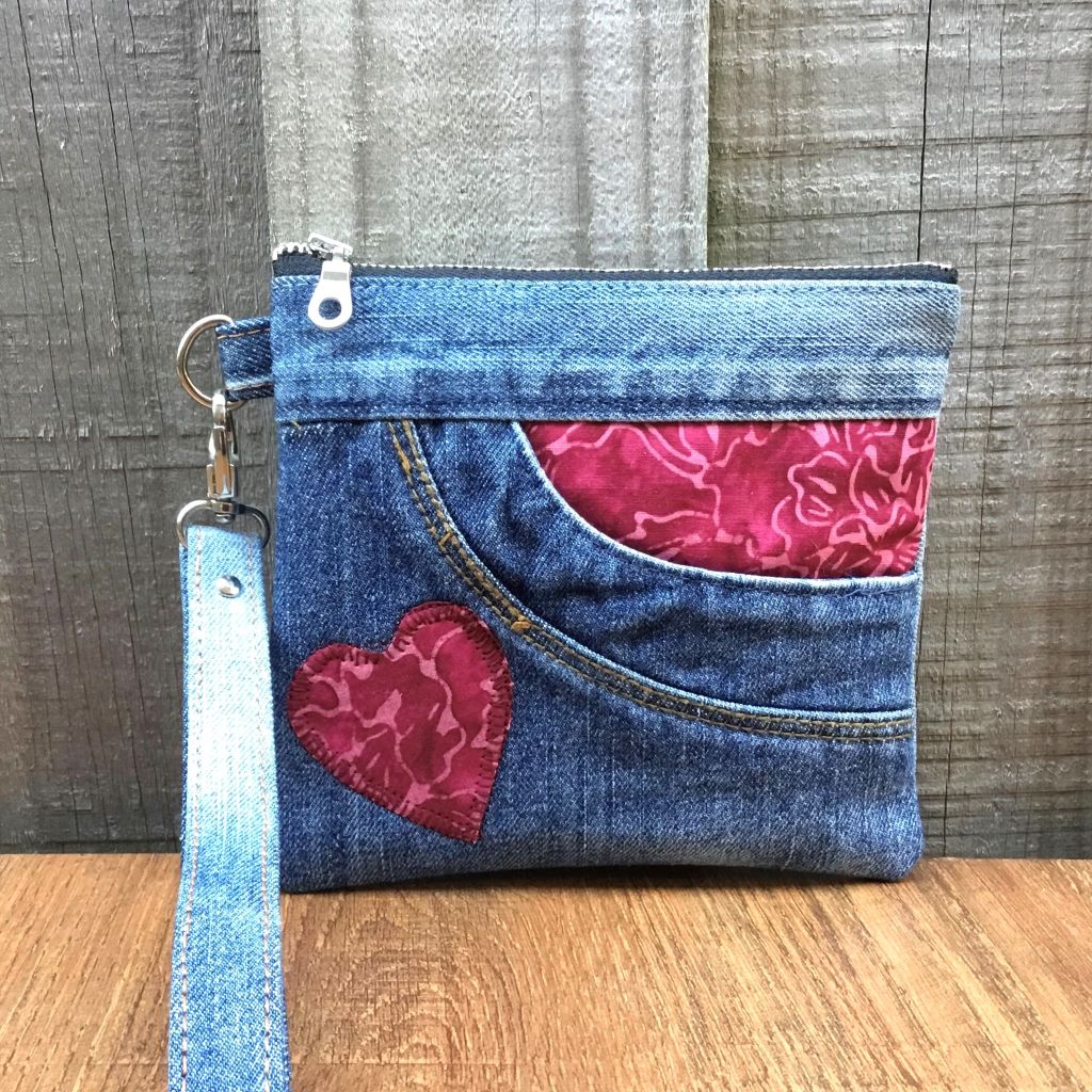 Upcycled Denim Pocket Purse – Red Batik Design