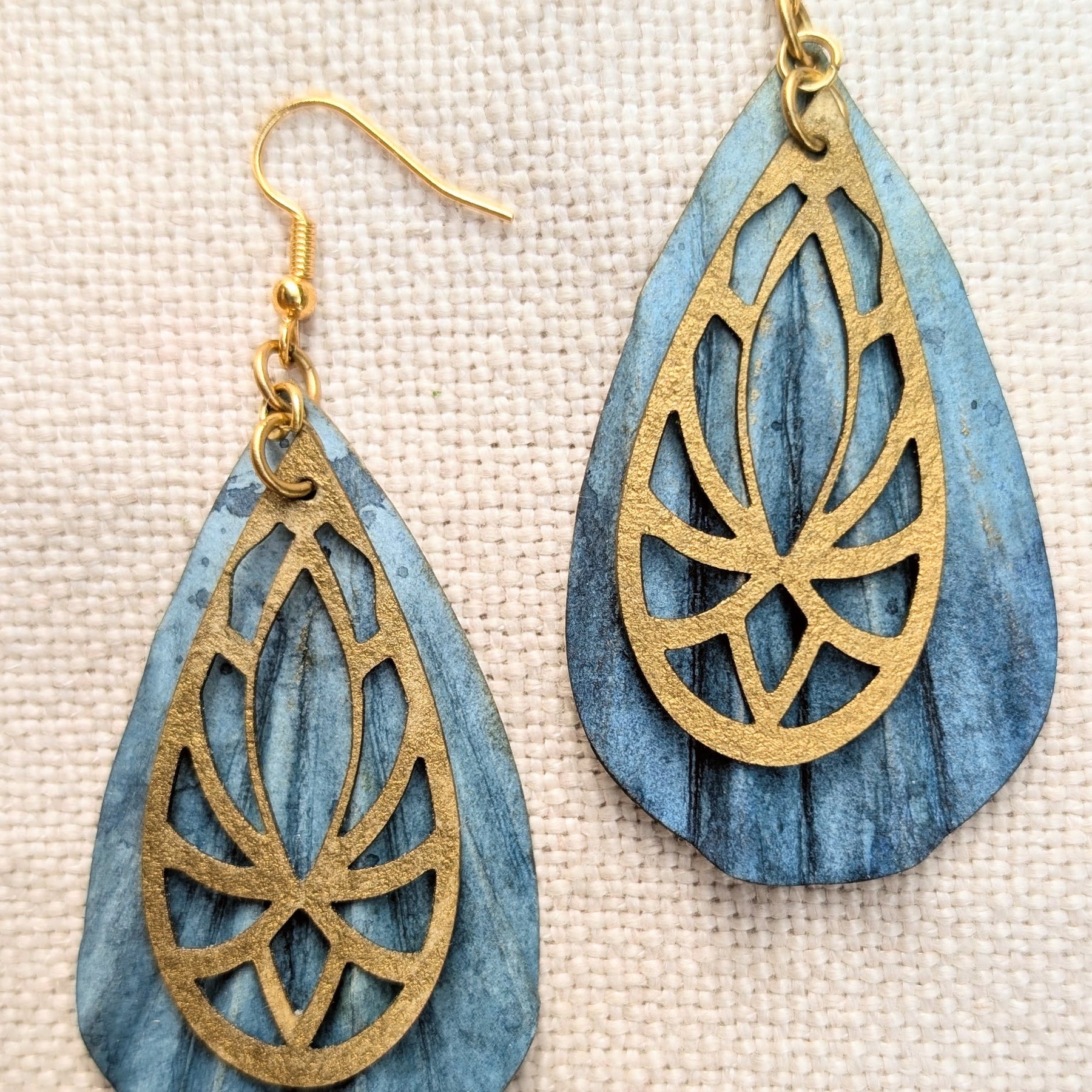 Ocean Inspired Art Deco Earrings, Handmade Lightweight Paper Earrings