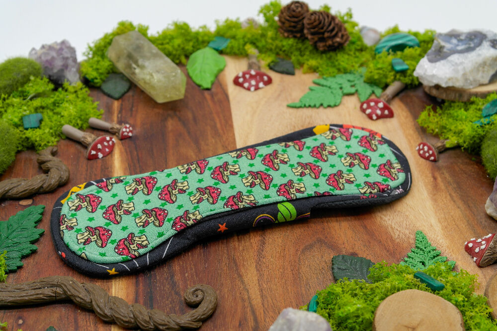 dig the flow reusables reusable cloth pad australian handmade red green mushrooms bamboo lycra black bird cotton unique one-of-a-kind flutter menstrual health business