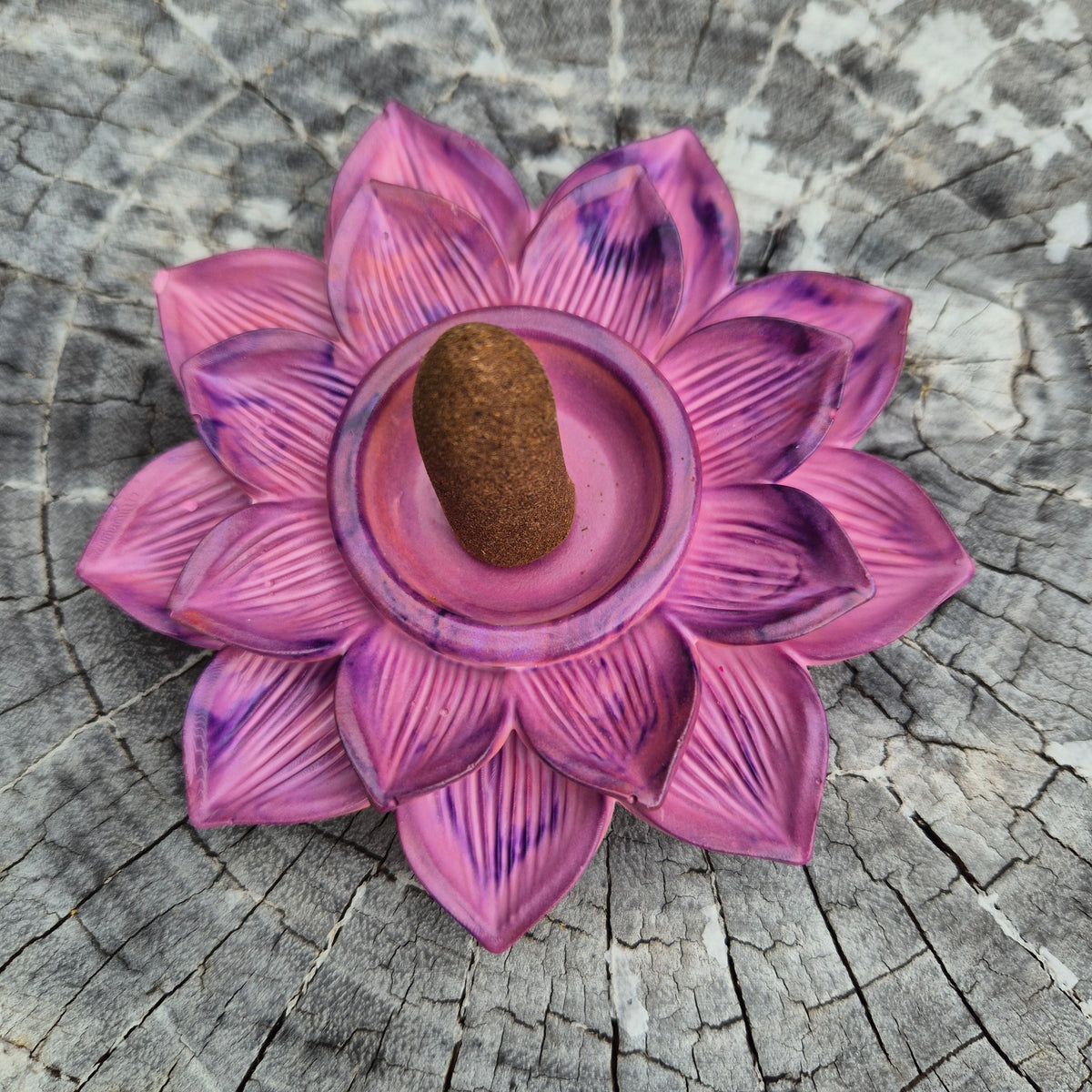 Purple eco-concrete lotus incense cone holder