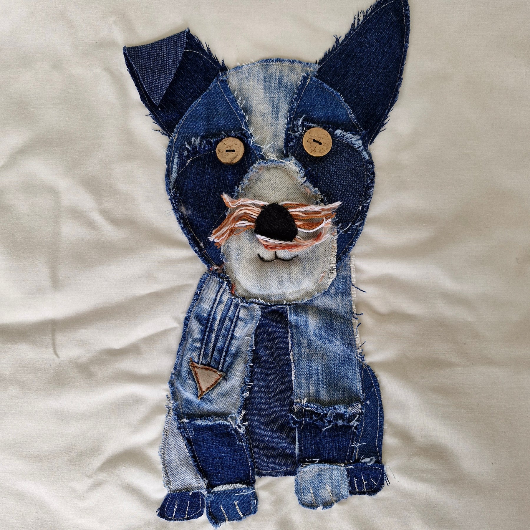 CUSHION COVER: Handmade Patchwork Terrier Dog using Denim