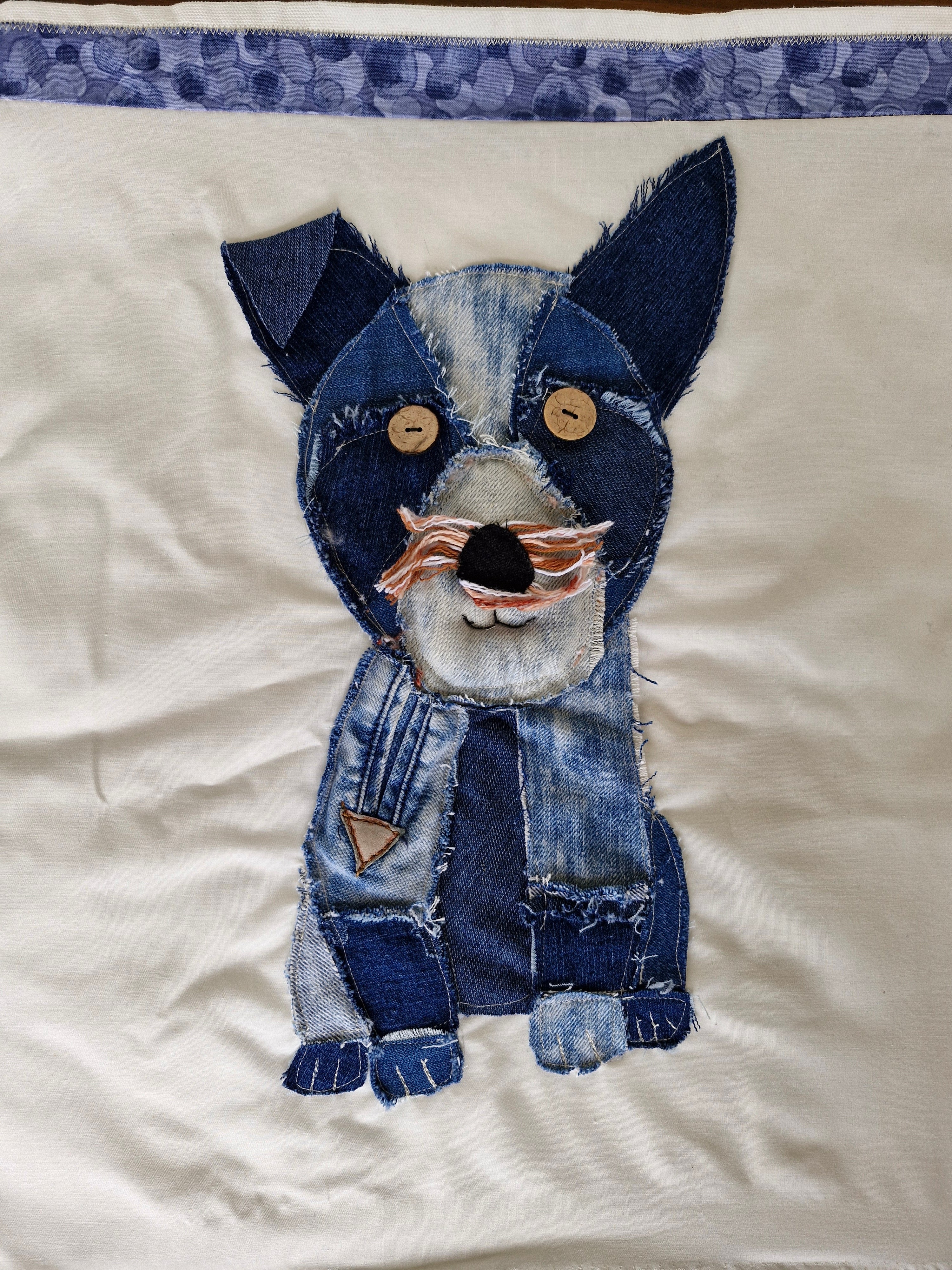 CUSHION COVER: Handmade Patchwork Terrier Dog using Denim