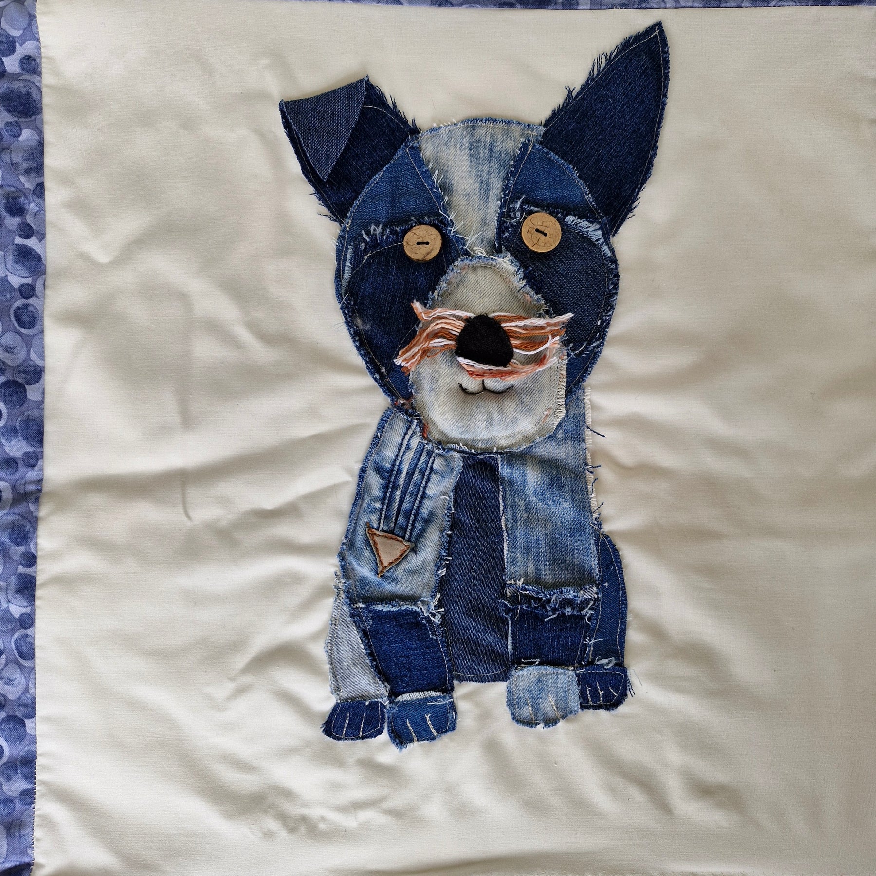 CUSHION COVER: Handmade Patchwork Terrier Dog using Denim