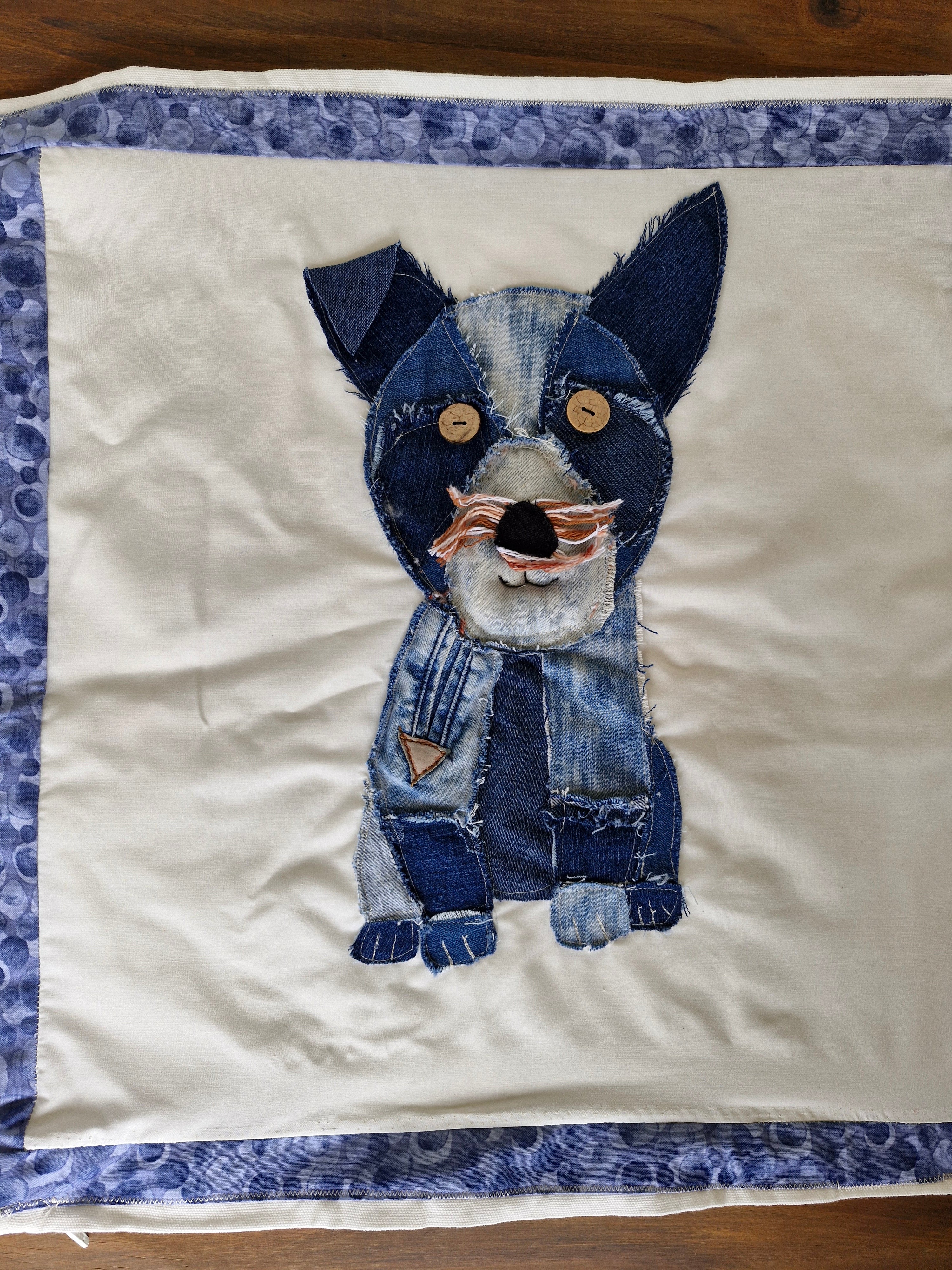 CUSHION COVER: Handmade Patchwork Terrier Dog using Denim