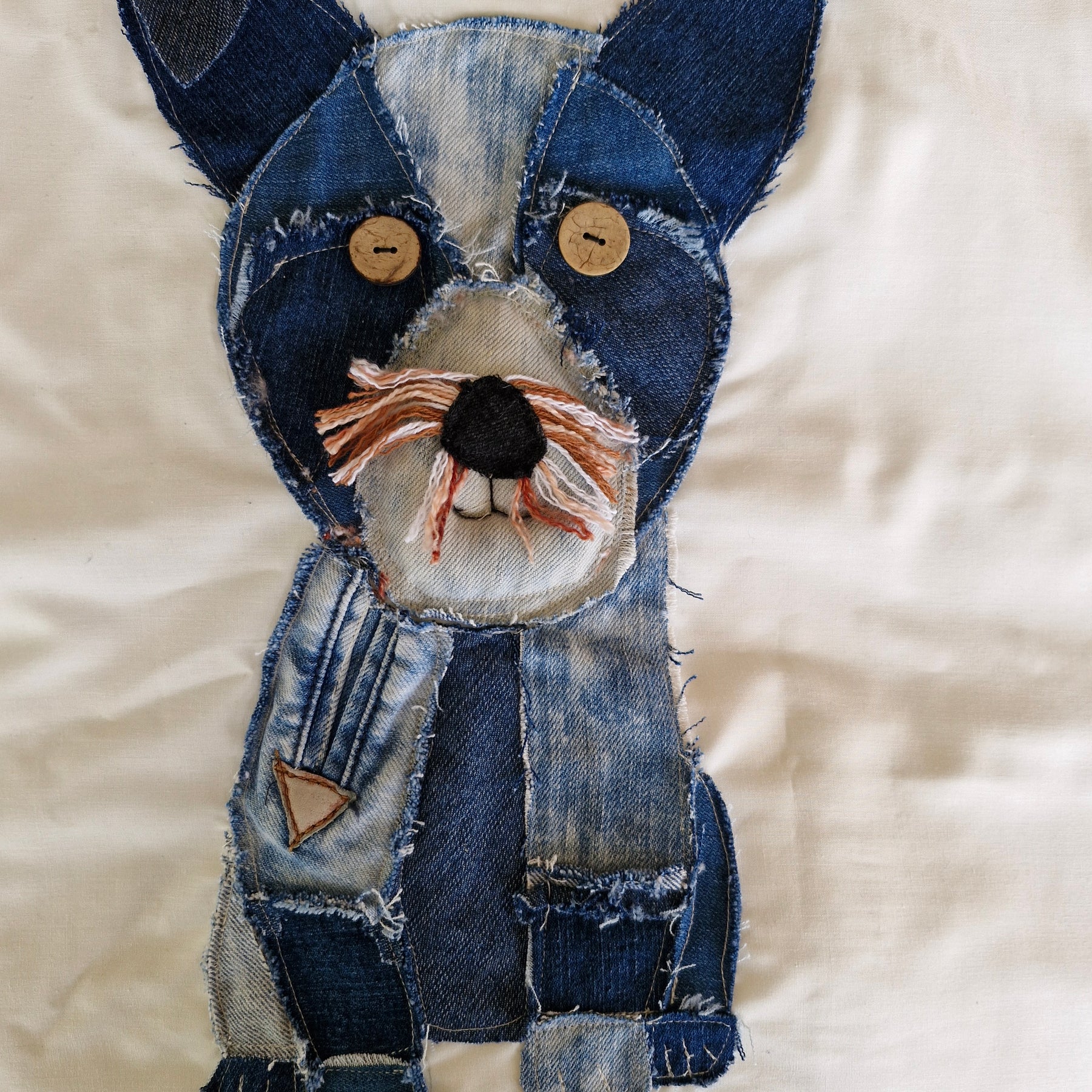 CUSHION COVER: Handmade Patchwork Terrier Dog using Denim