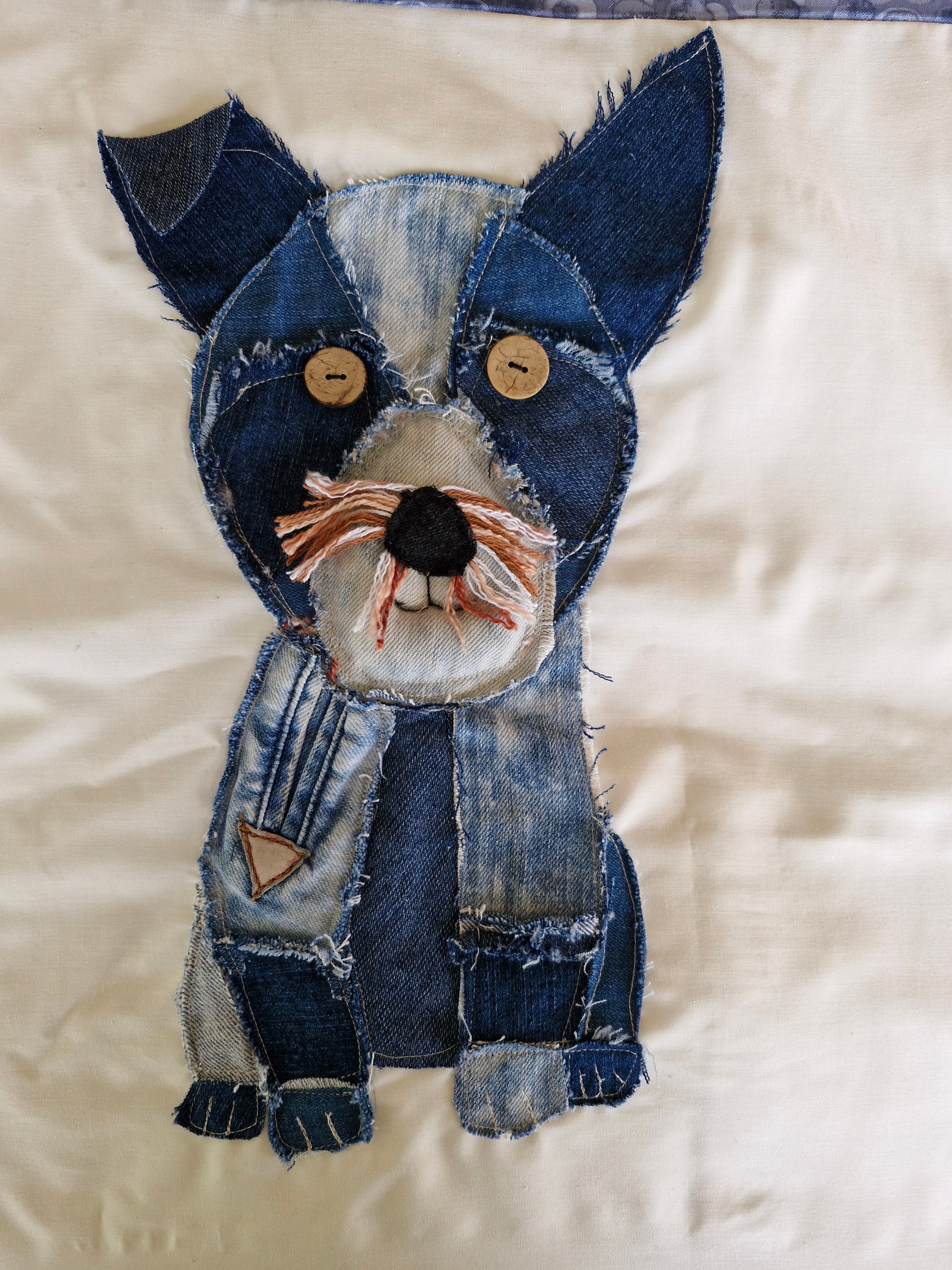 CUSHION COVER: Handmade Patchwork Terrier Dog using Denim