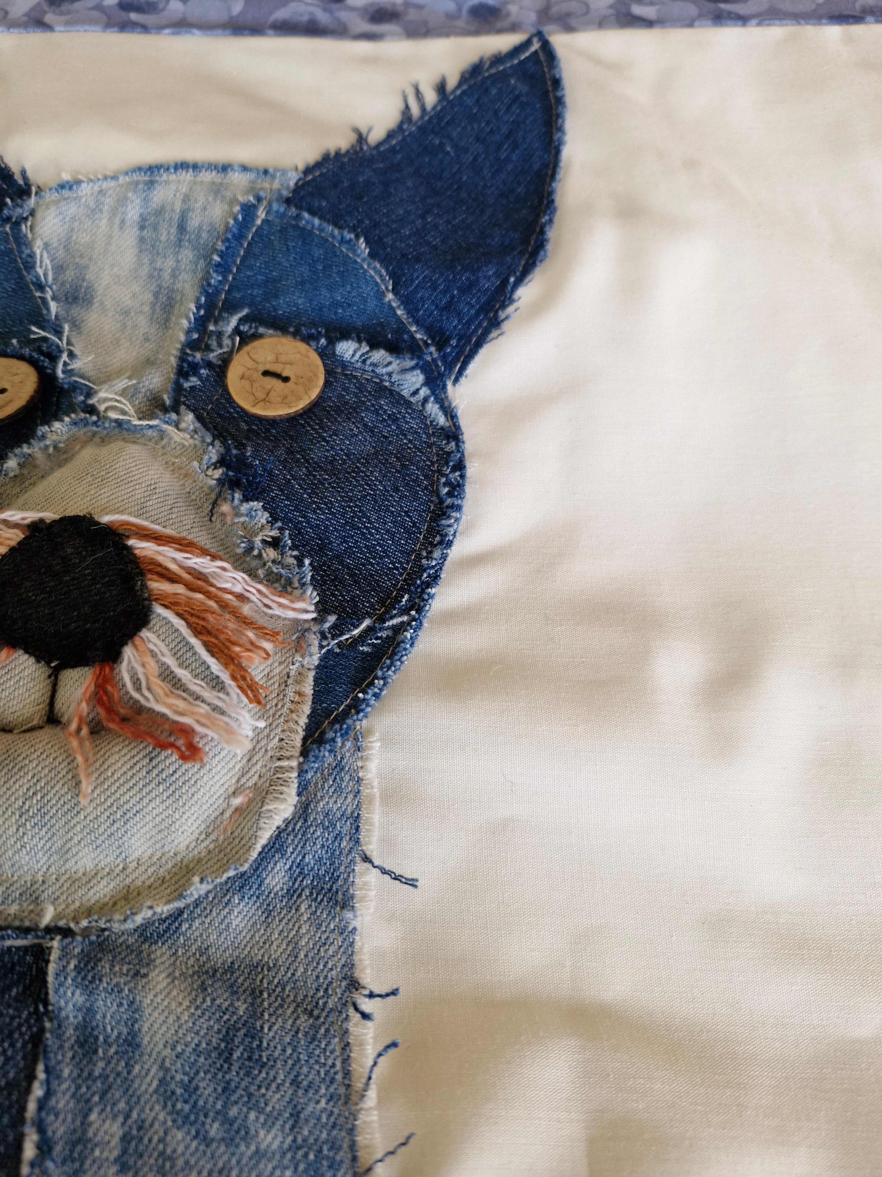 CUSHION COVER: Handmade Patchwork Terrier Dog using Denim